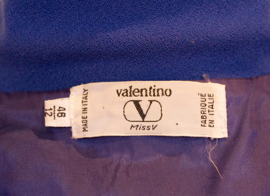 VALENTINO MISS V Blue Wool and Black Velvet Midi Dress