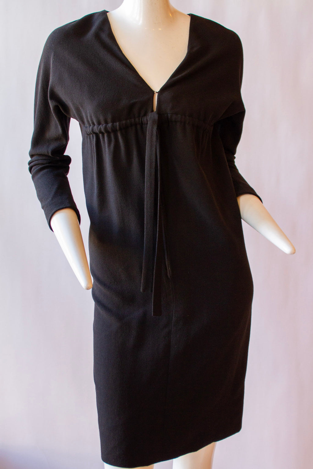 NINA RICCI, "Mademoiselle Ricci", Silk Lined, Black, Wool Crepe, Empire Waist, Dress, circa 1960s