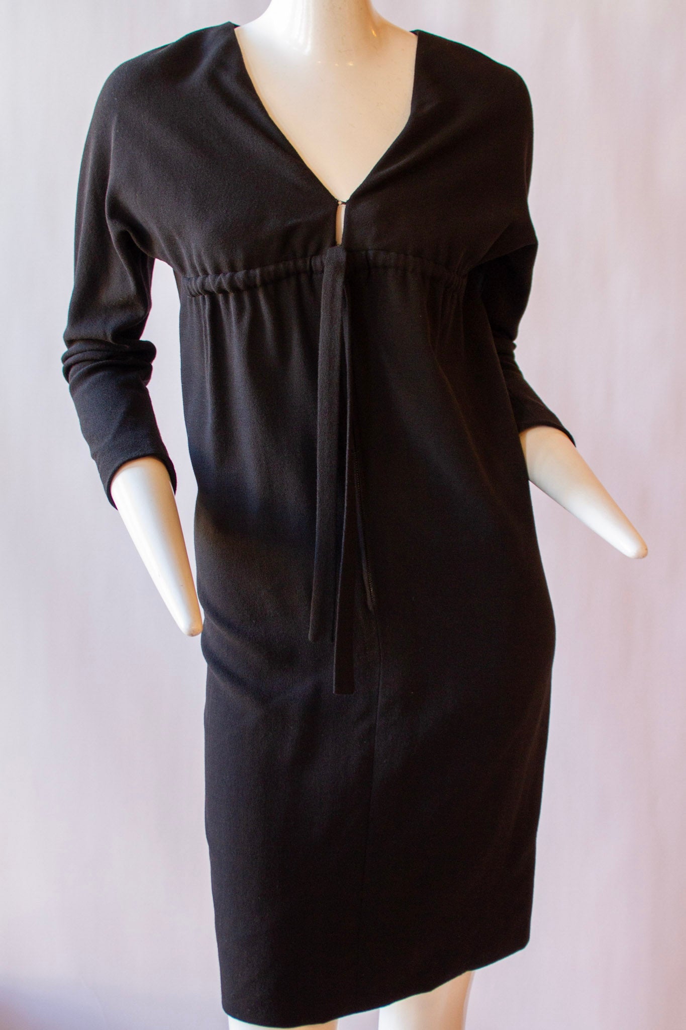 NINA RICCI, "Mademoiselle Ricci", Silk Lined, Black, Wool Crepe, Empire Waist, Dress, circa 1960s