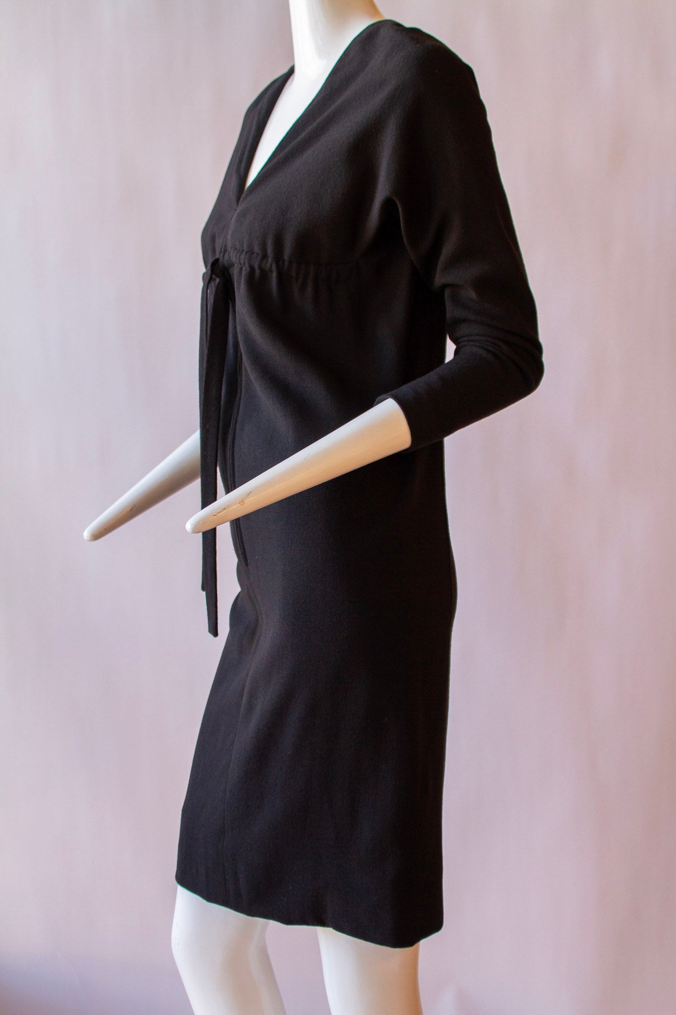 NINA RICCI, "Mademoiselle Ricci", Silk Lined, Black, Wool Crepe, Empire Waist, Dress, circa 1960s