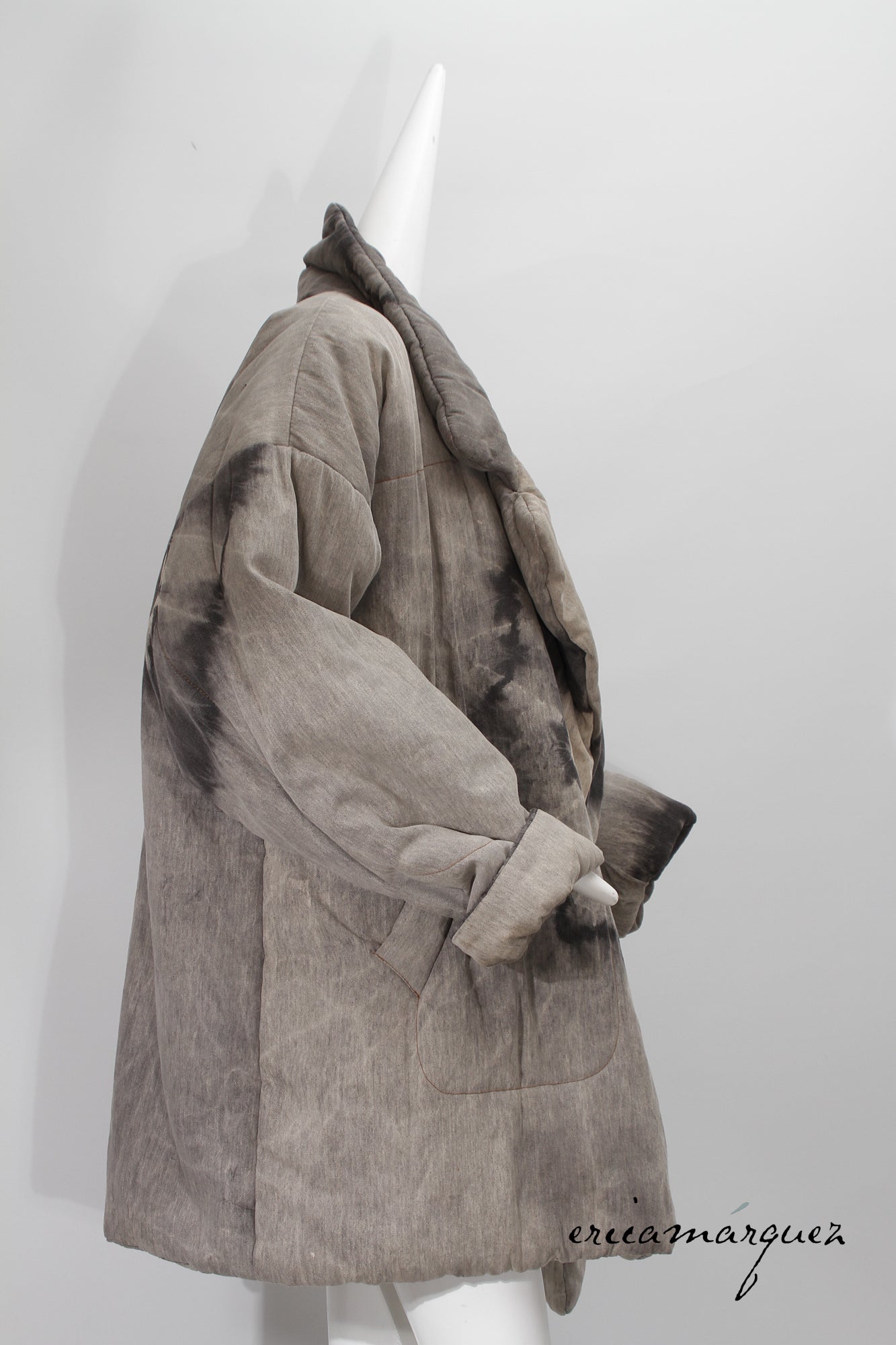 18008 KAMALI, Grey Oversized Fit Casual Jacket with Notched Collar