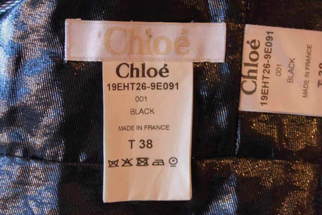CHLOÉ Silk & Polyester Black Halter Crop Top w/ Structured Shoulder Fit & Open Back