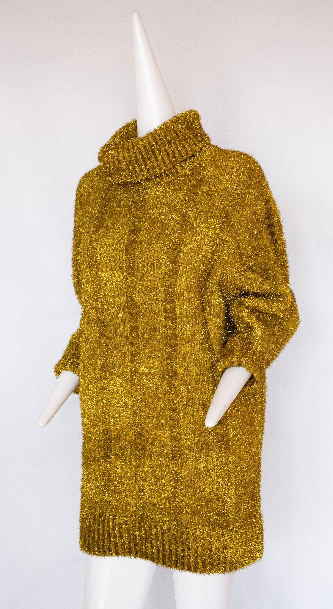 VICOLO Gold Tinsel Turtleneck Sweater Dress