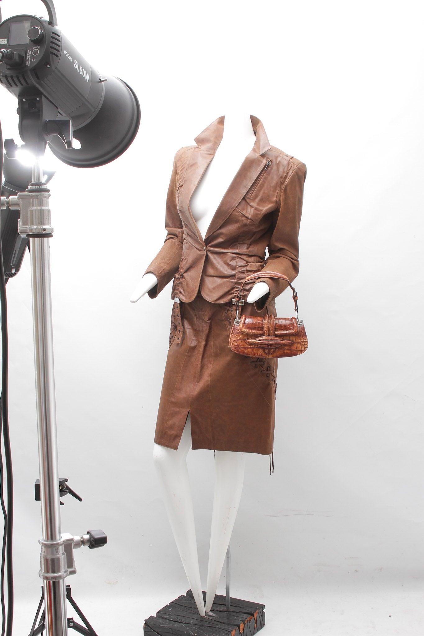CHRISTIAN DIOR x JOHN GALLIANO, Leather Skirt Ensemble, "Hardcore Romance", Runway Collection, 2003