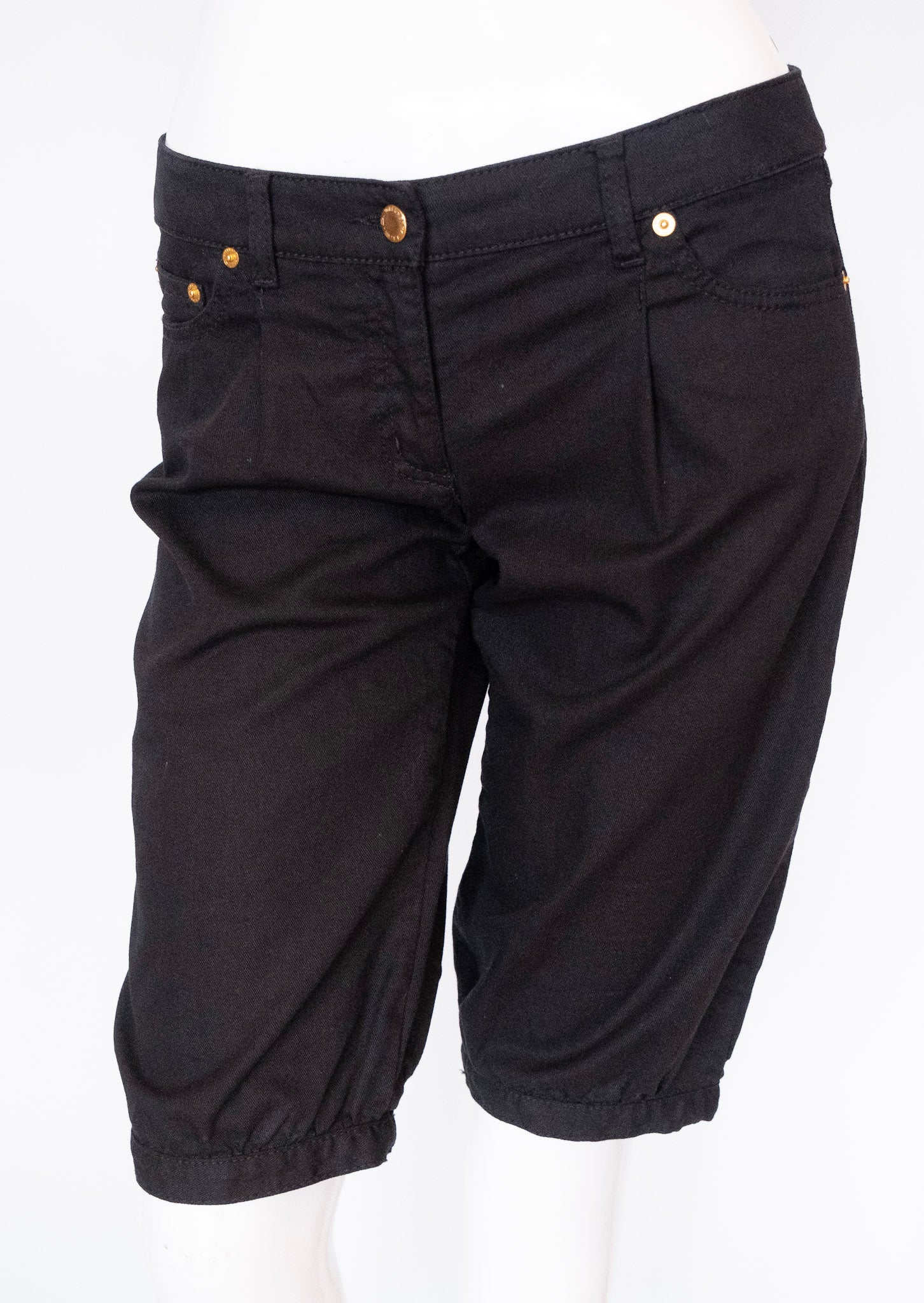 VALENTINO RED Long Black Jean Shorts with 'V' Decals