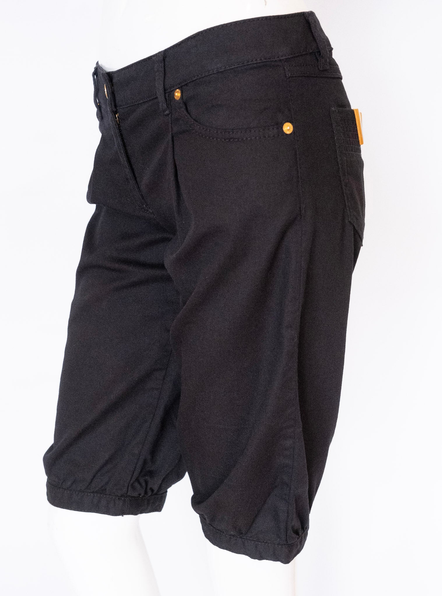 VALENTINO RED Long Black Jean Shorts with 'V' Decals