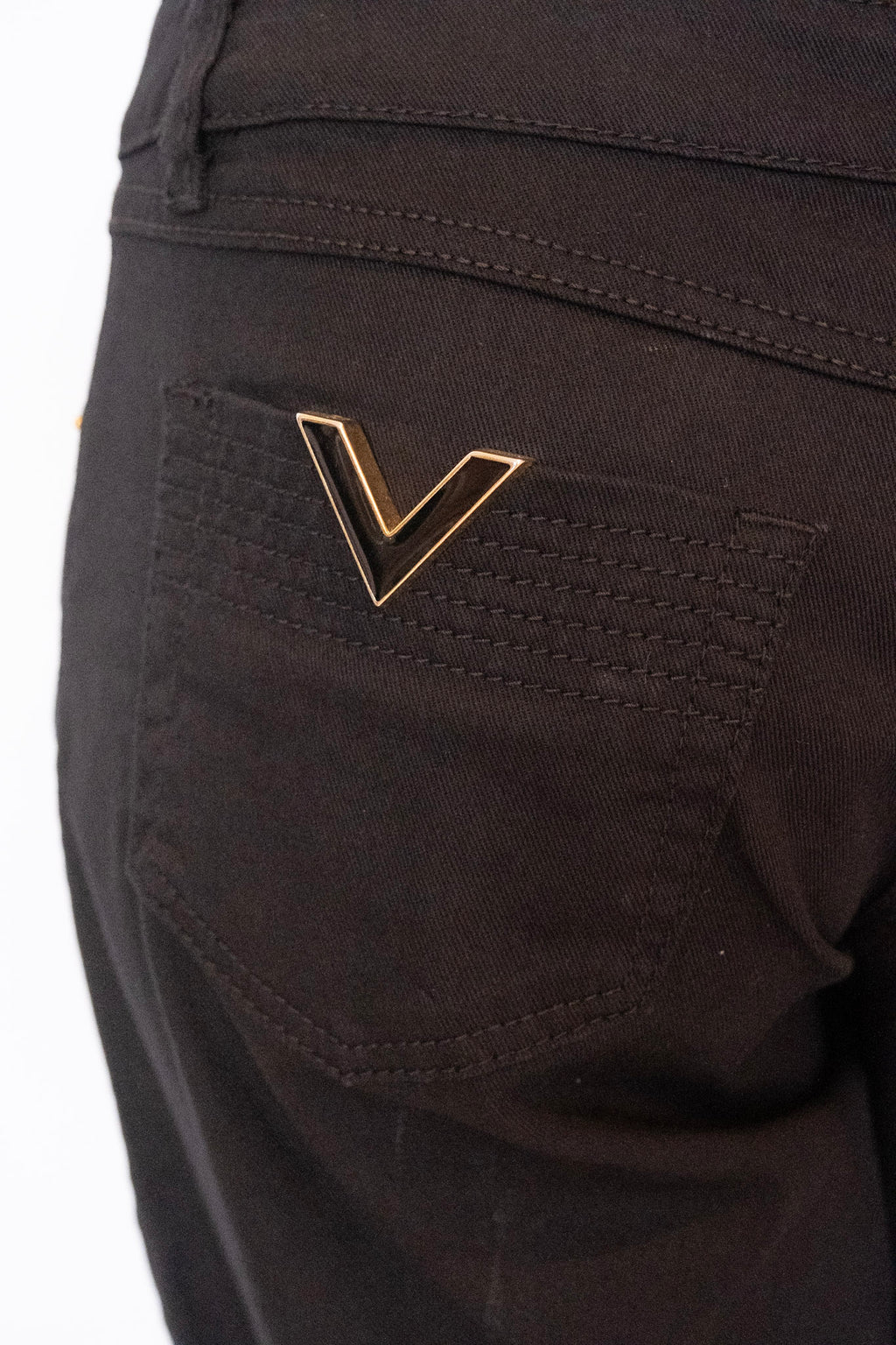 VALENTINO RED Long Black Jean Shorts with 'V' Decals