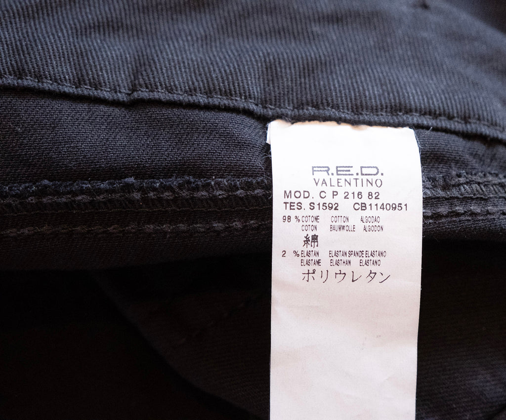 VALENTINO RED Long Black Jean Shorts with 'V' Decals