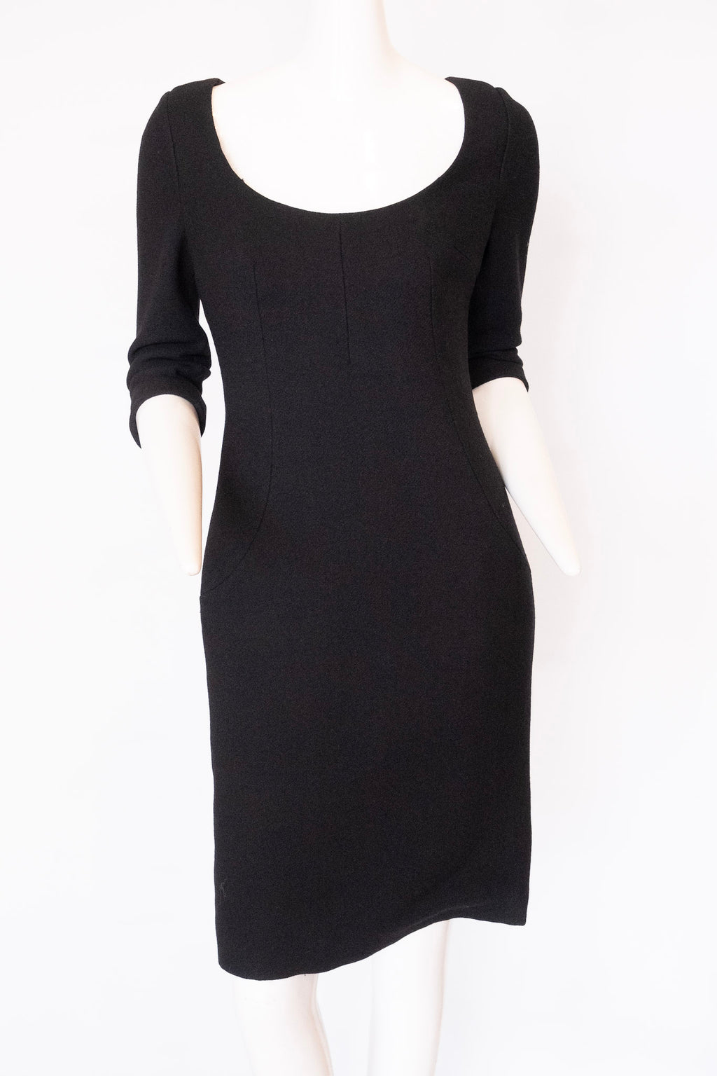 DOLCE & GABBANA Made in Italy 3/4 Sleeve Scoop Neck Knee Length Black Dress