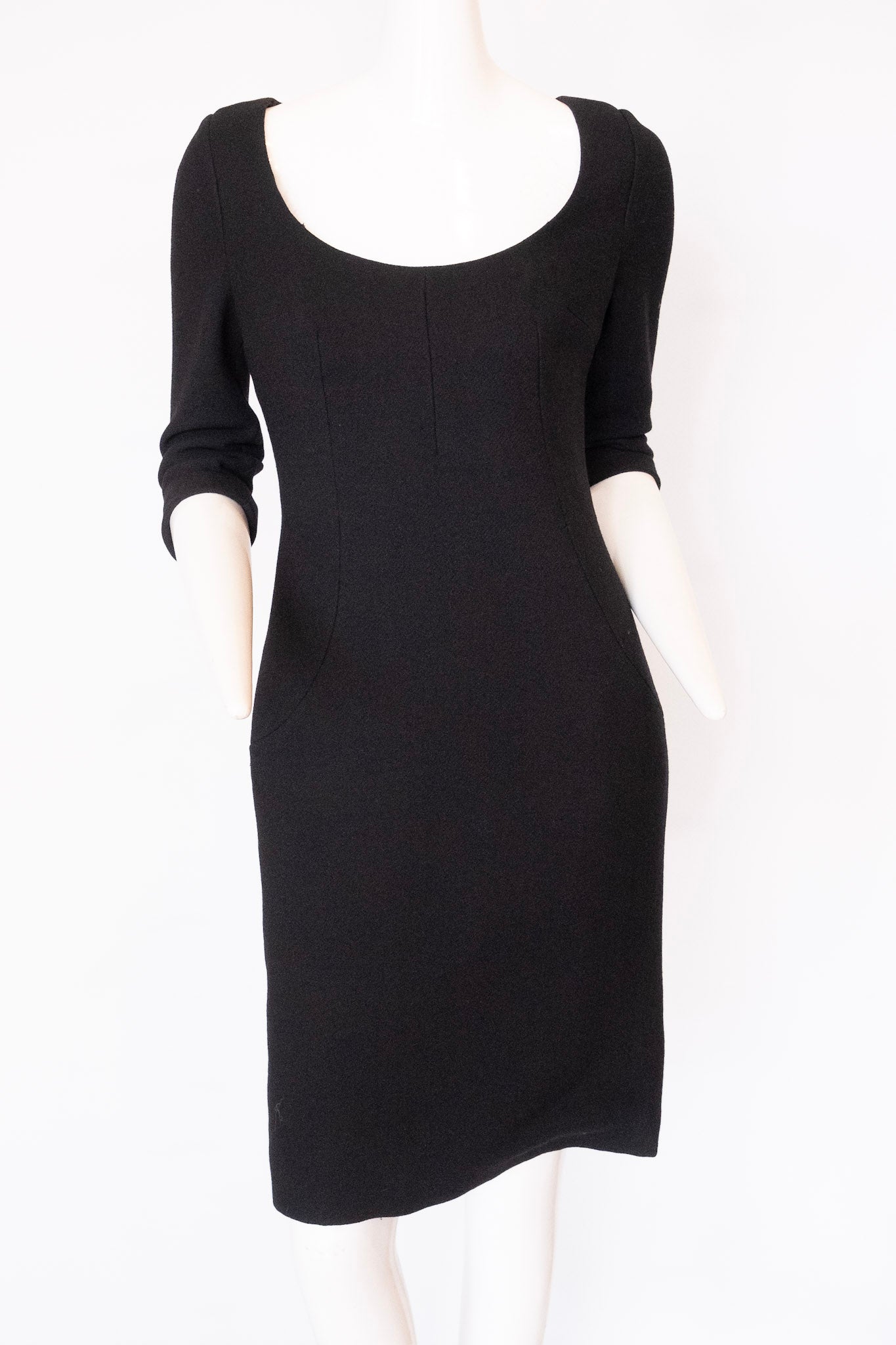DOLCE & GABBANA Made in Italy 3/4 Sleeve Scoop Neck Knee Length Black Dress