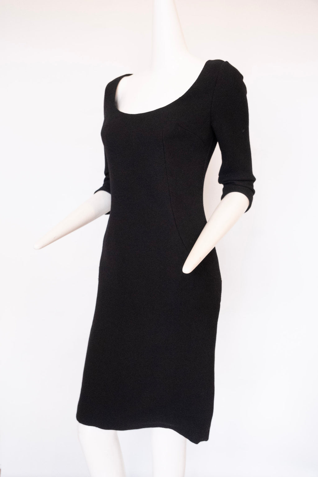 DOLCE & GABBANA Made in Italy 3/4 Sleeve Scoop Neck Knee Length Black Dress