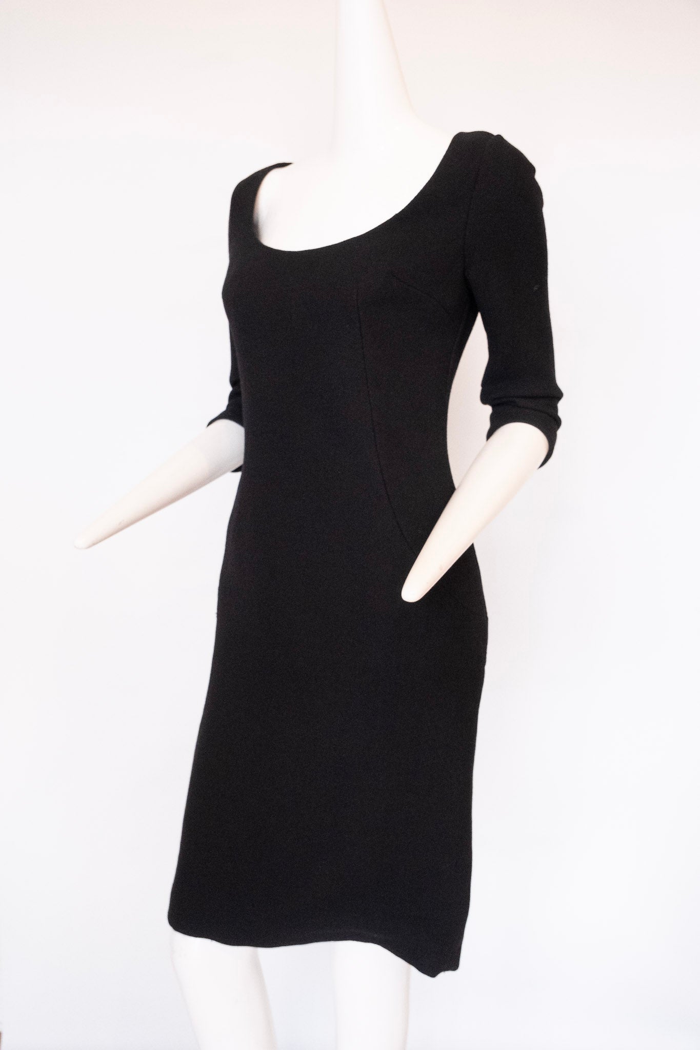 DOLCE & GABBANA Made in Italy 3/4 Sleeve Scoop Neck Knee Length Black Dress