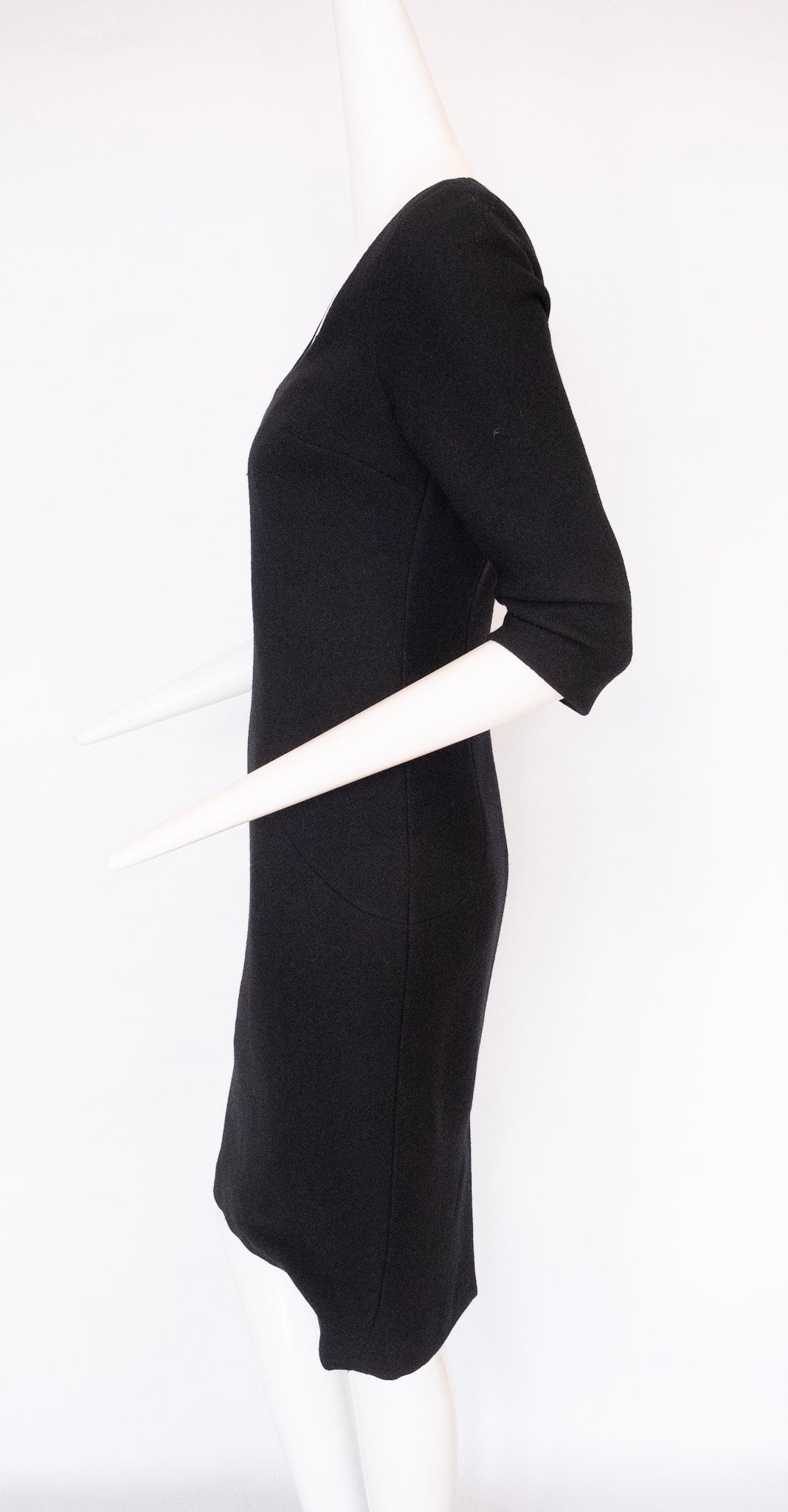 DOLCE & GABBANA Made in Italy 3/4 Sleeve Scoop Neck Knee Length Black Dress