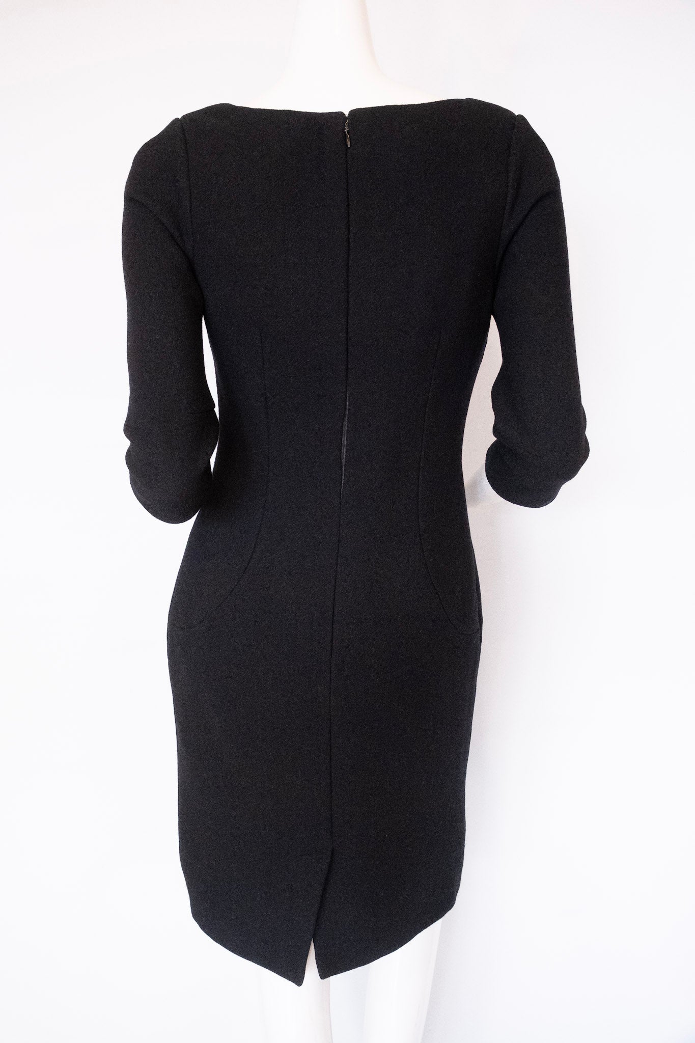 DOLCE & GABBANA Made in Italy 3/4 Sleeve Scoop Neck Knee Length Black Dress