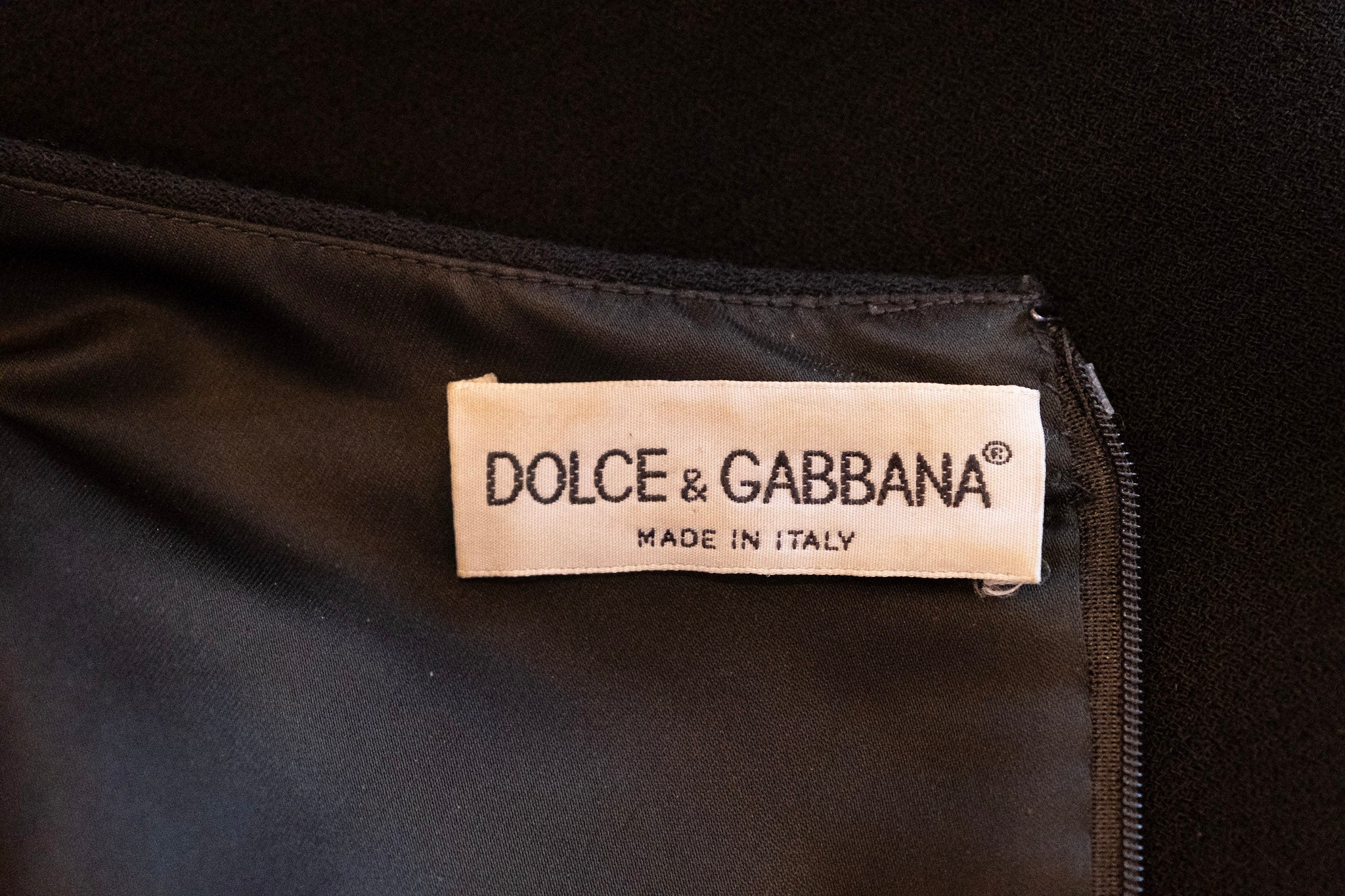 DOLCE & GABBANA Made in Italy 3/4 Sleeve Scoop Neck Knee Length Black Dress