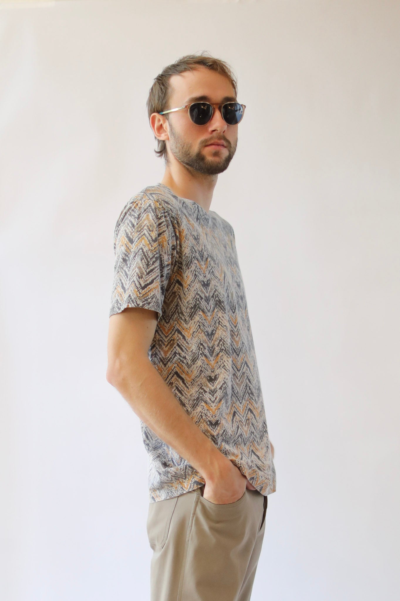 MISSONI Orange and Grey Zig-Zag Pattern T-Shirt