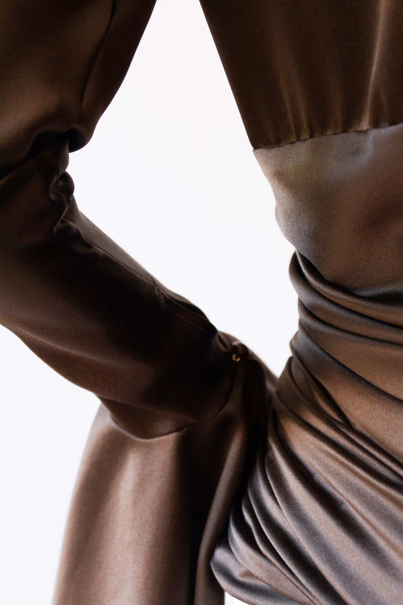 JEAN-LOUIS SCHERRER 100% Silk Chocolate Blouse with Flare Sleeves and Side Ruching with Zipper
