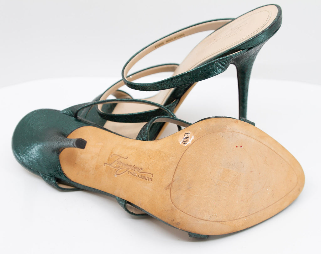 VINCE CAMUTO Imagine Collection Metallic Green Strappy Slip On Heels