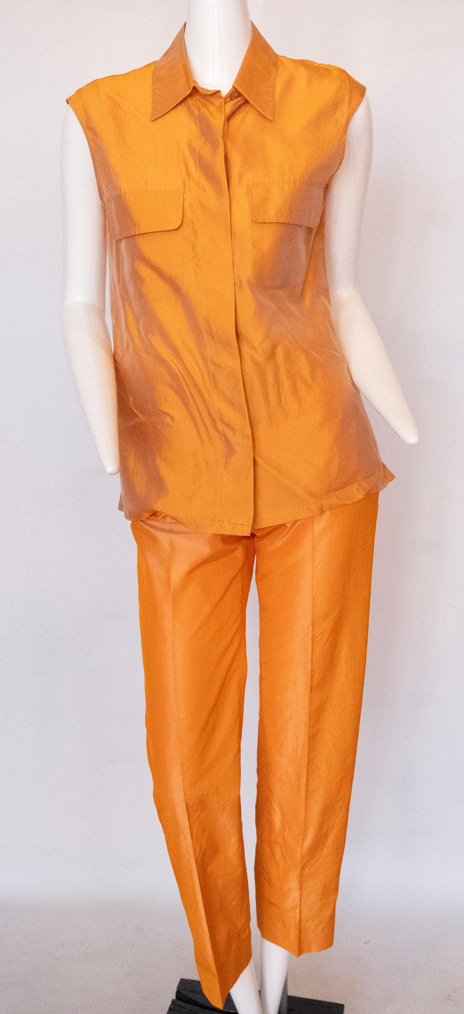 MAX MARA Orange Silk Pant, Shirt and Jacket Ensemble