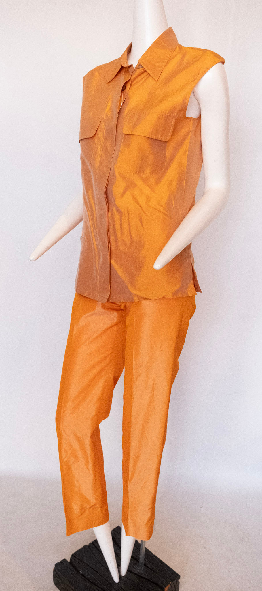 MAX MARA Orange Silk Pant, Shirt and Jacket Ensemble