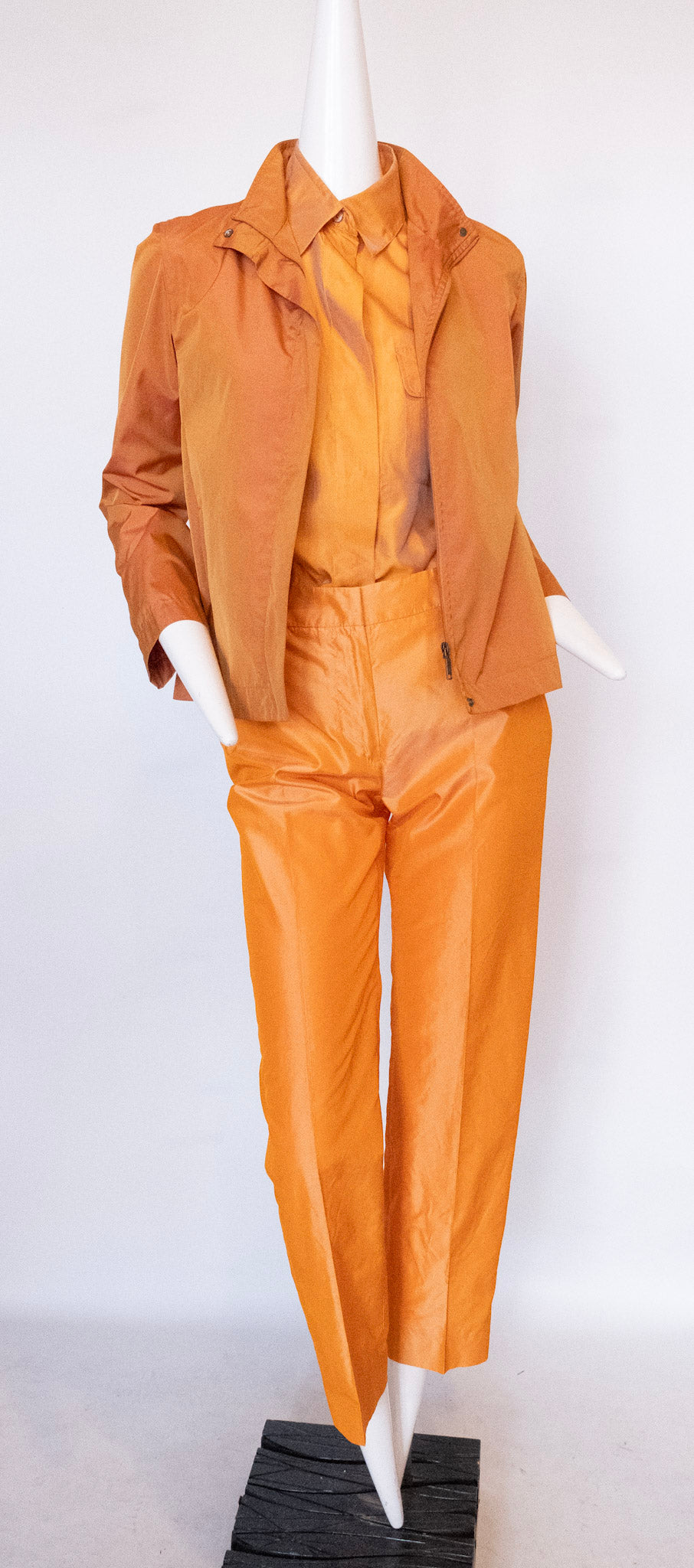 MAX MARA Orange Silk Pant, Shirt and Jacket Ensemble