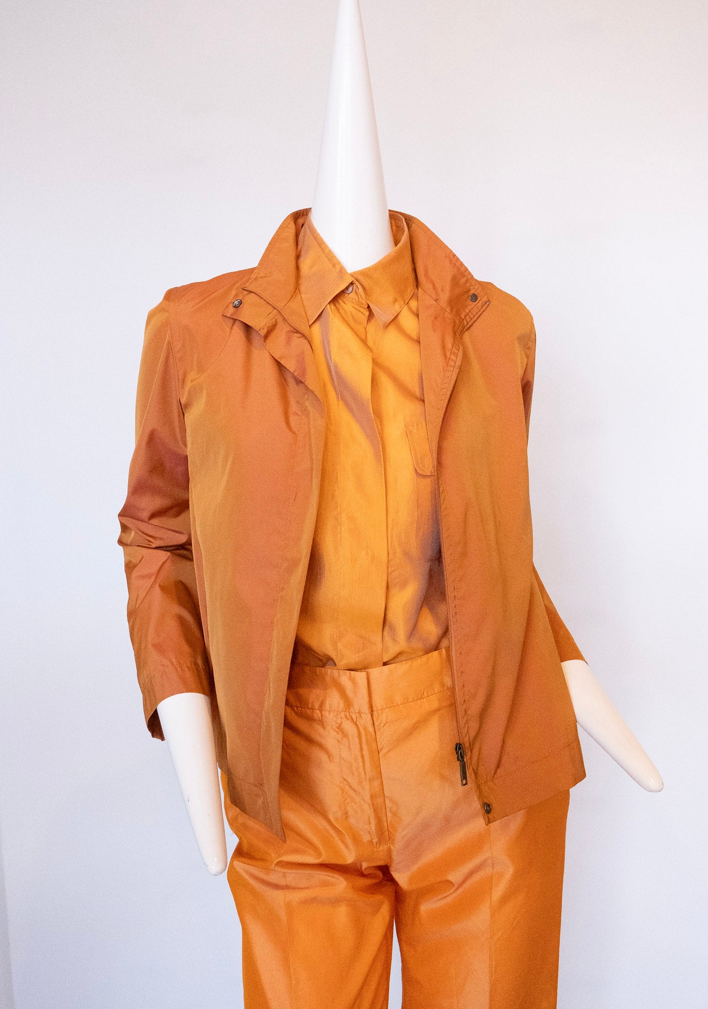 MAX MARA Orange Silk Pant, Shirt and Jacket Ensemble