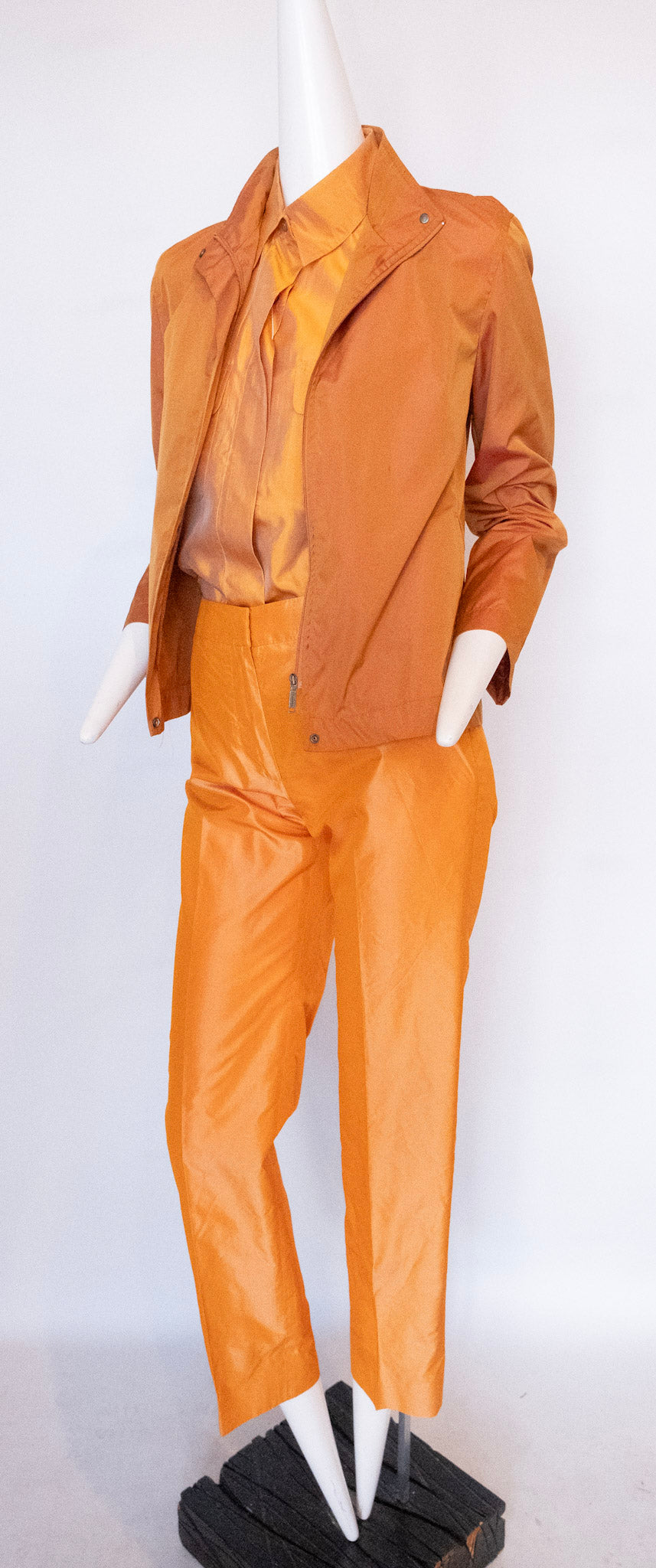 MAX MARA Orange Silk Pant, Shirt and Jacket Ensemble