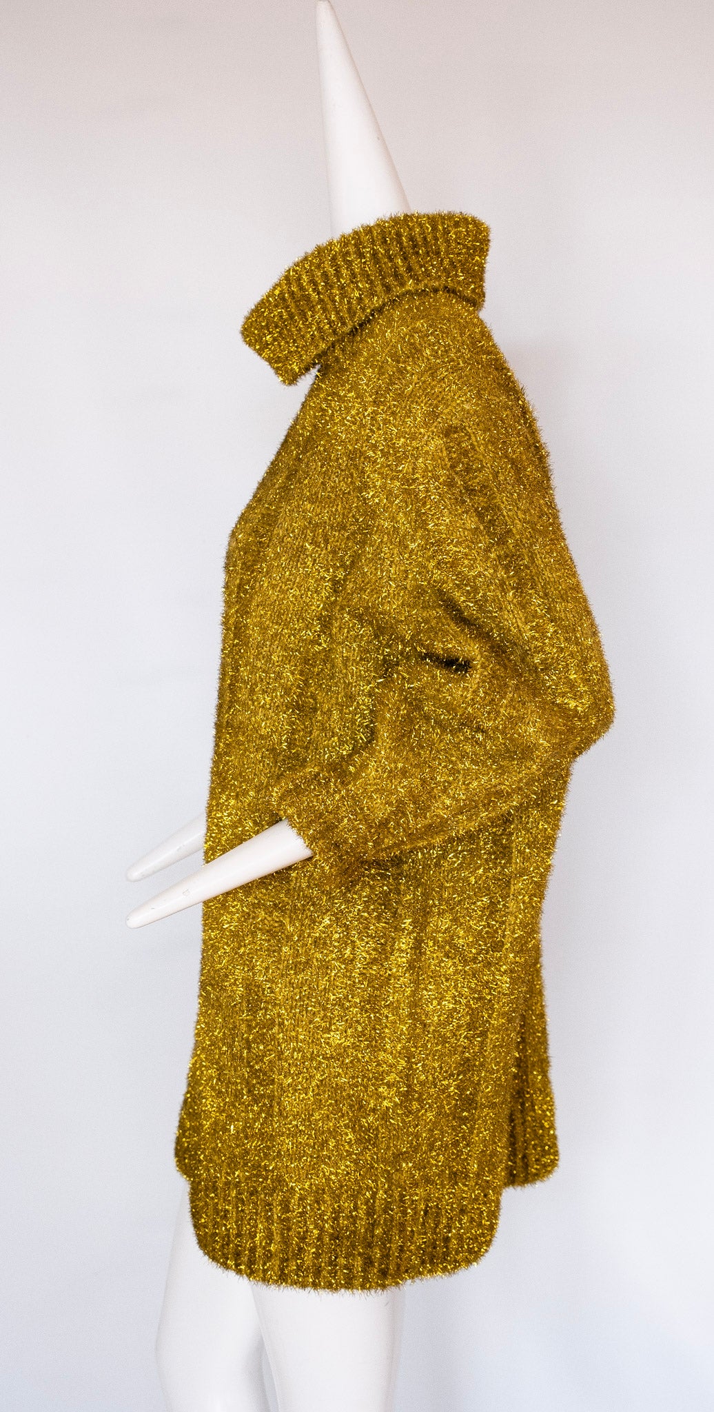 VICOLO Gold Tinsel Turtleneck Sweater Dress