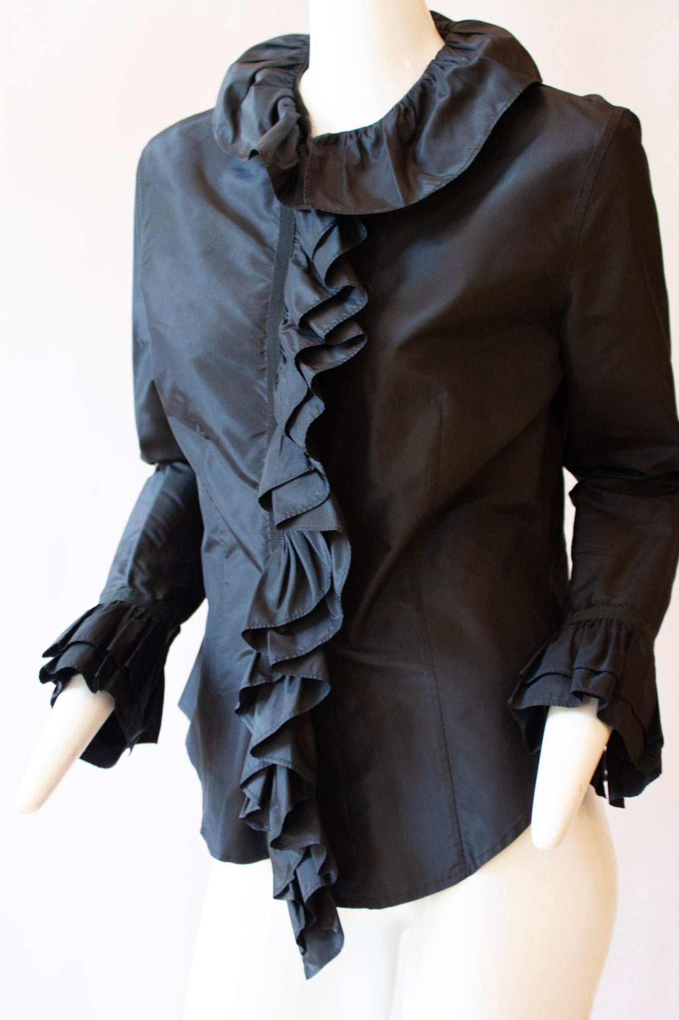 ETRO Black Silk Ruffle Blouse