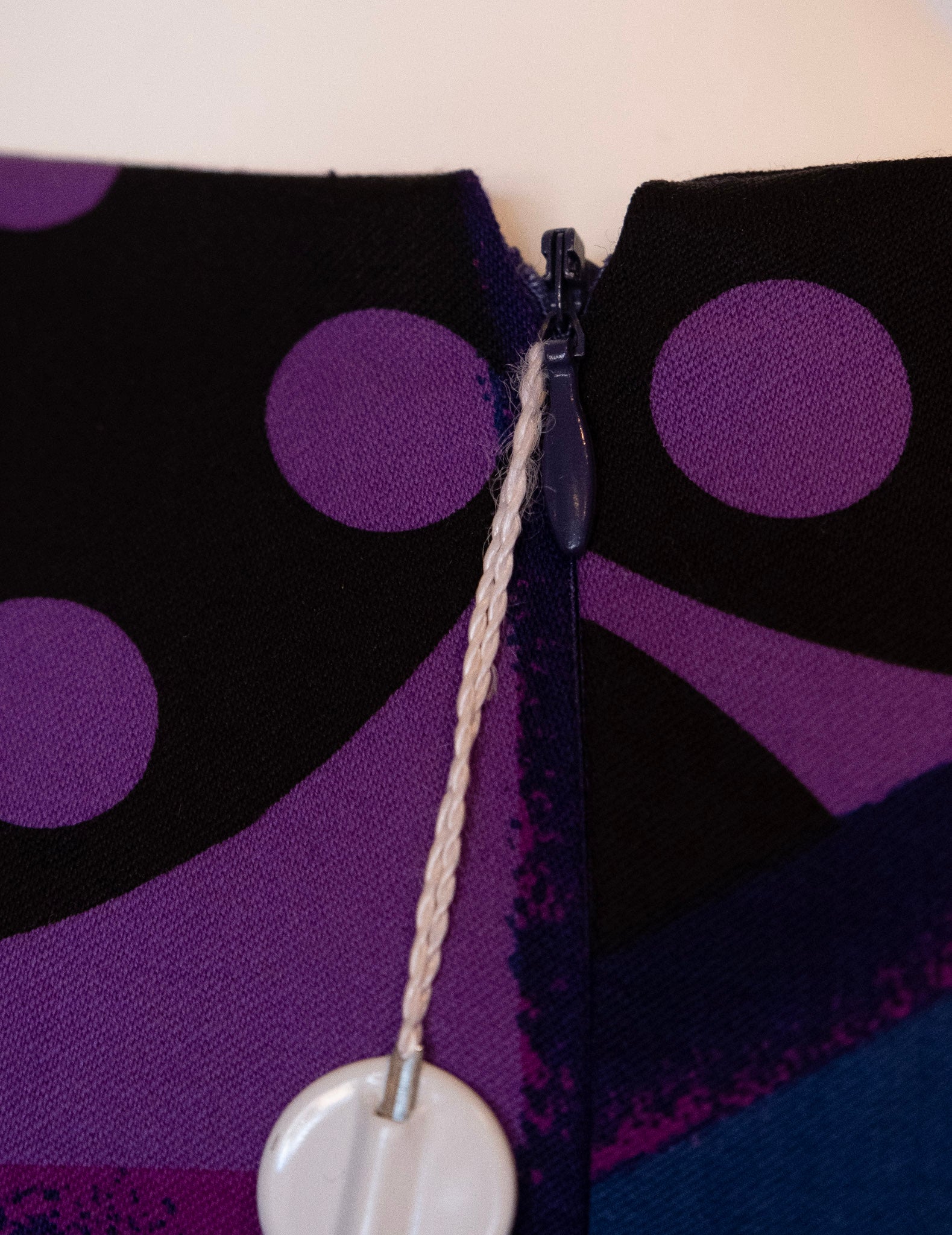 GIANNI VERSACE crew neckline light weight wool dress lined in purple silk pattern