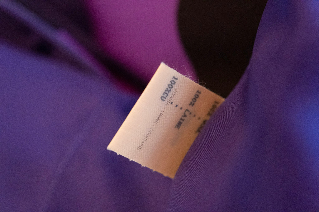 GIANNI VERSACE crew neckline light weight wool dress lined in purple silk pattern
