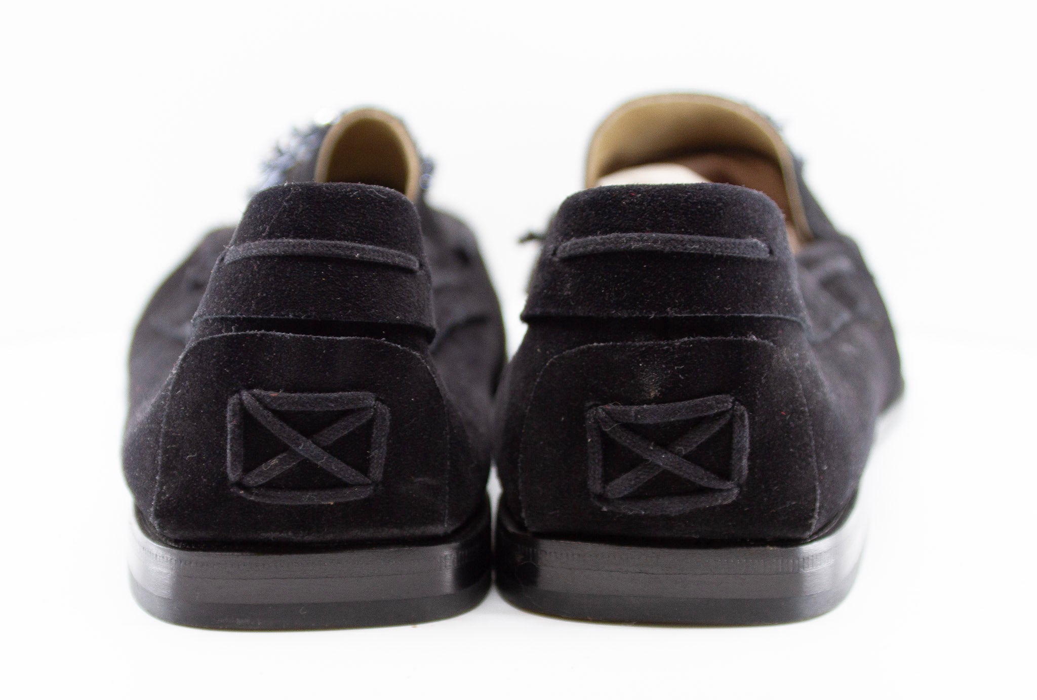 PRADA, black/noir, suede, loafers with beaded embellishments and leather soles, Estate of André Leon Talley