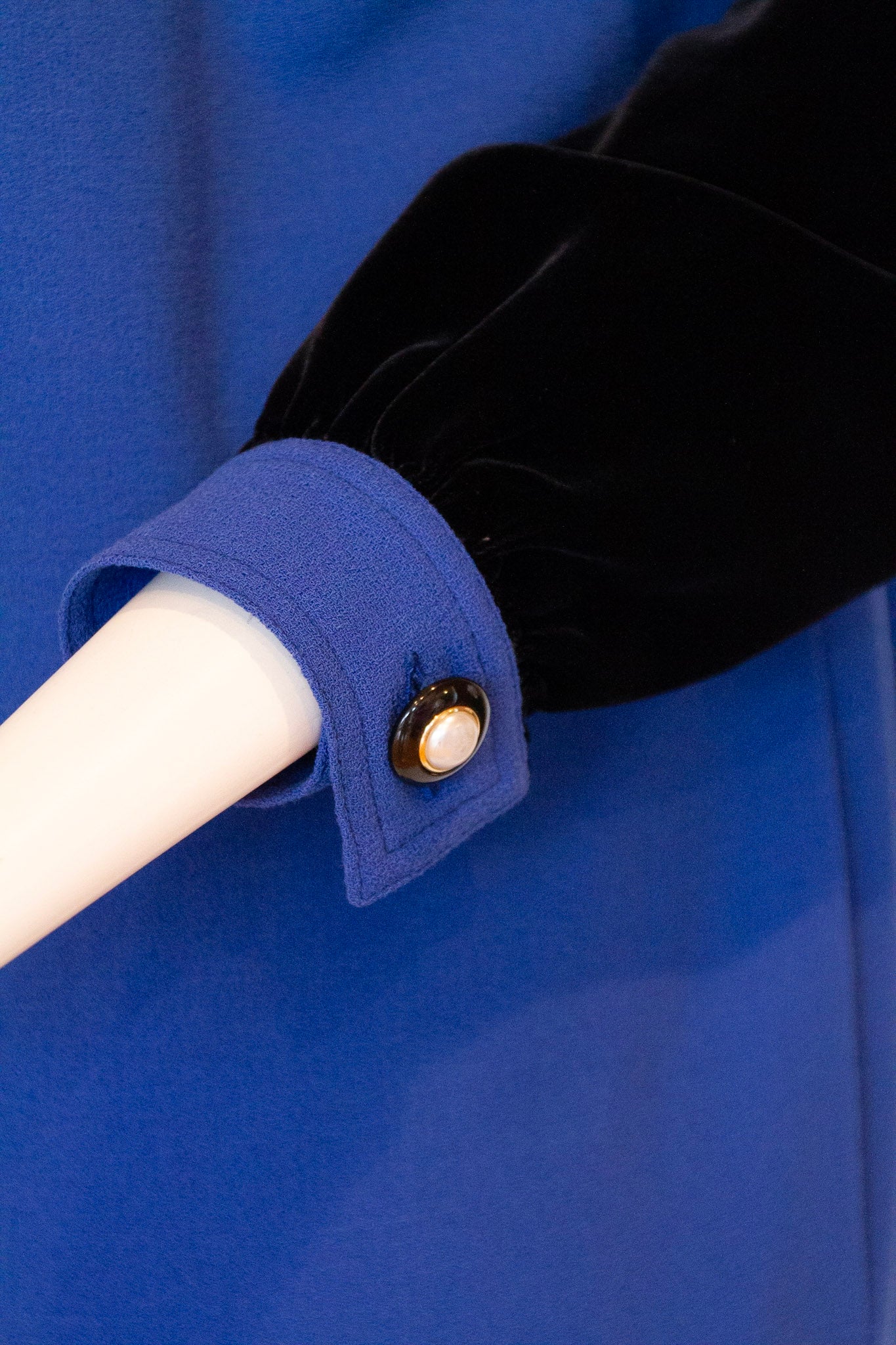 VALENTINO MISS V Blue Wool and Black Velvet Midi Dress