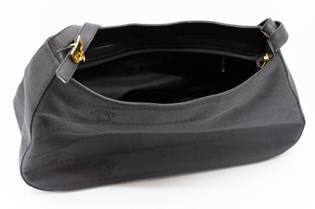 VERSACE Half Face Medusa Satchel Black Canvas Bag
