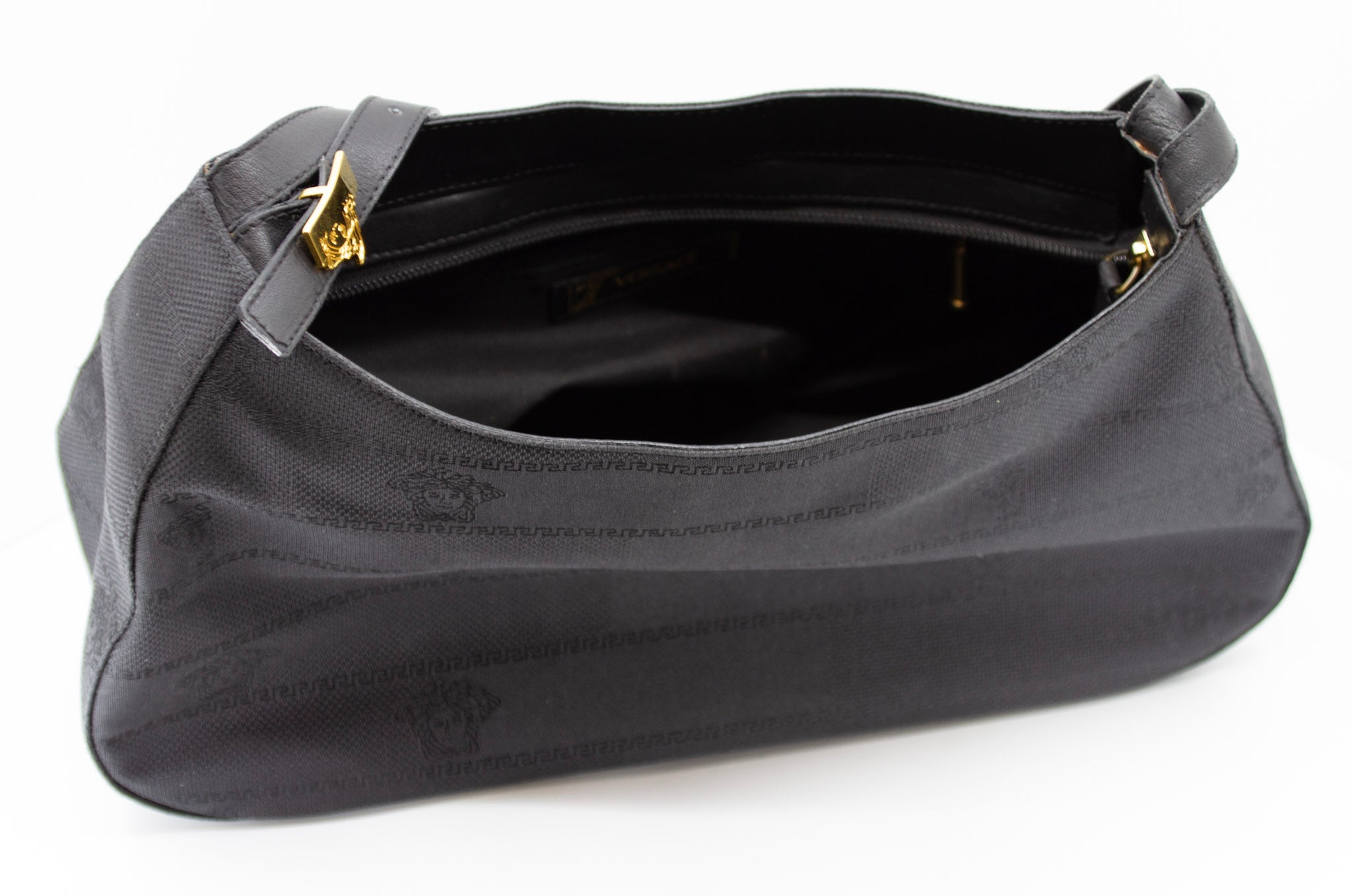VERSACE Half Face Medusa Satchel Black Canvas Bag