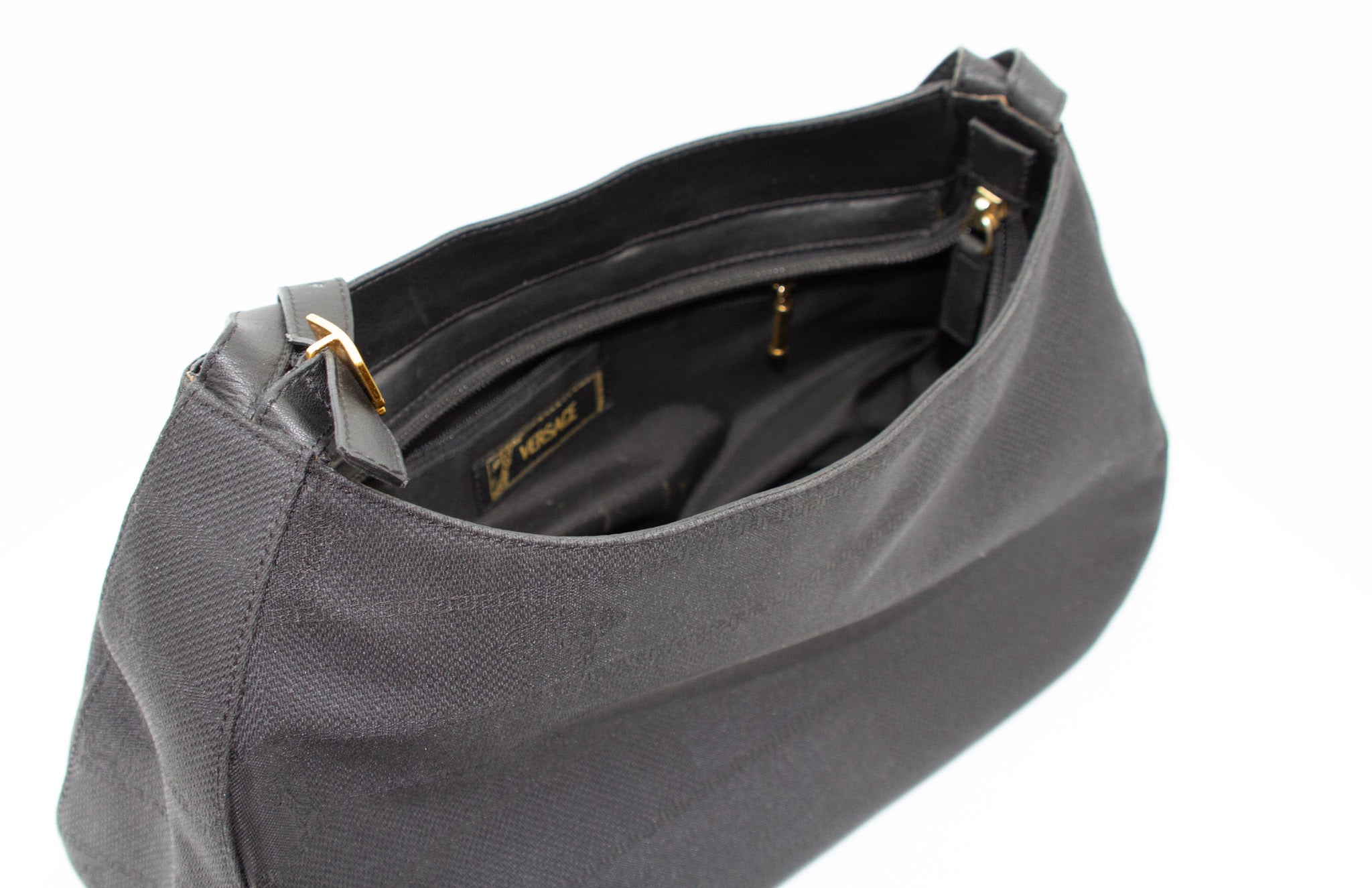 VERSACE Half Face Medusa Satchel Black Canvas Bag