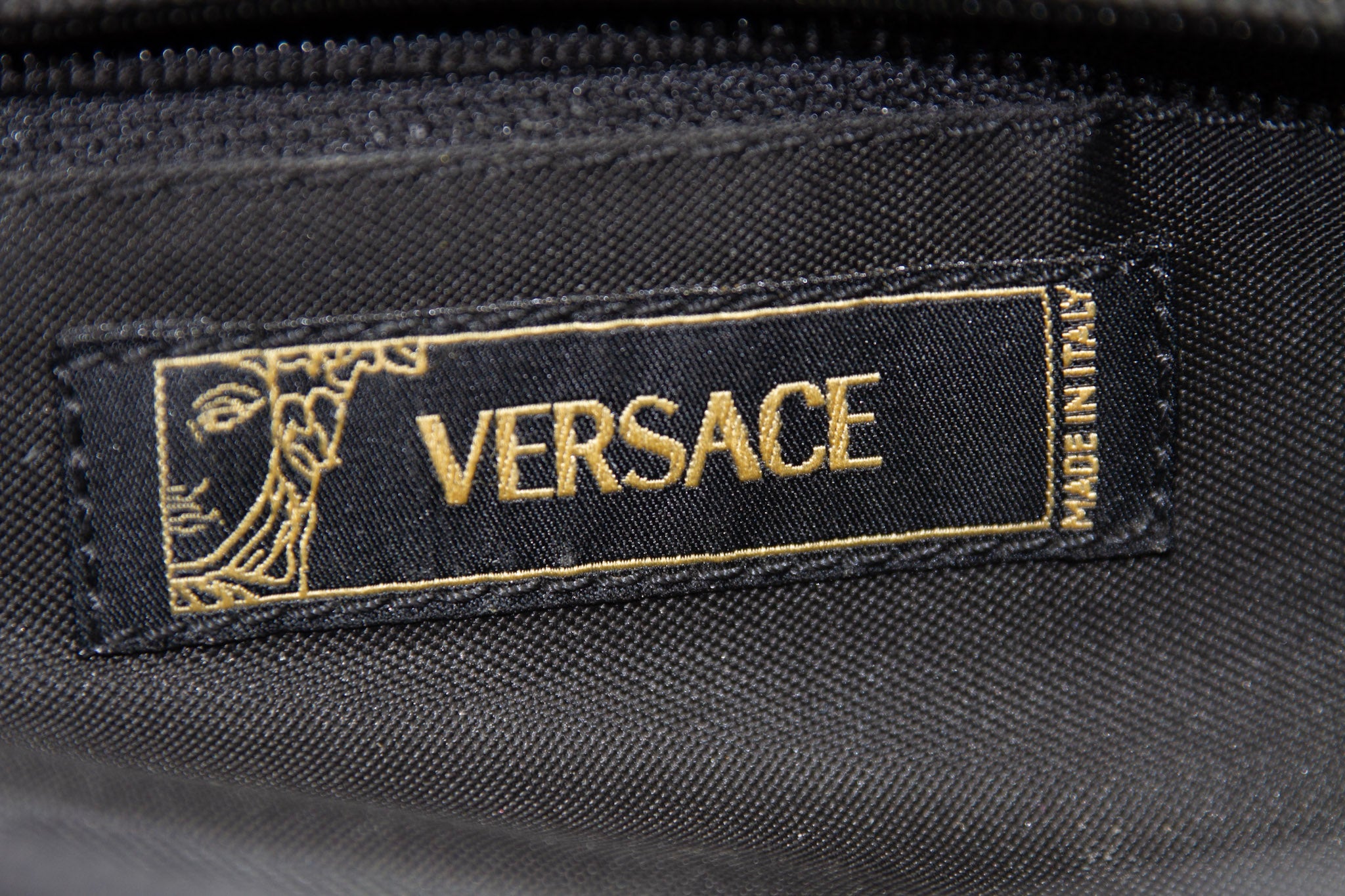 VERSACE Half Face Medusa Satchel Black Canvas Bag