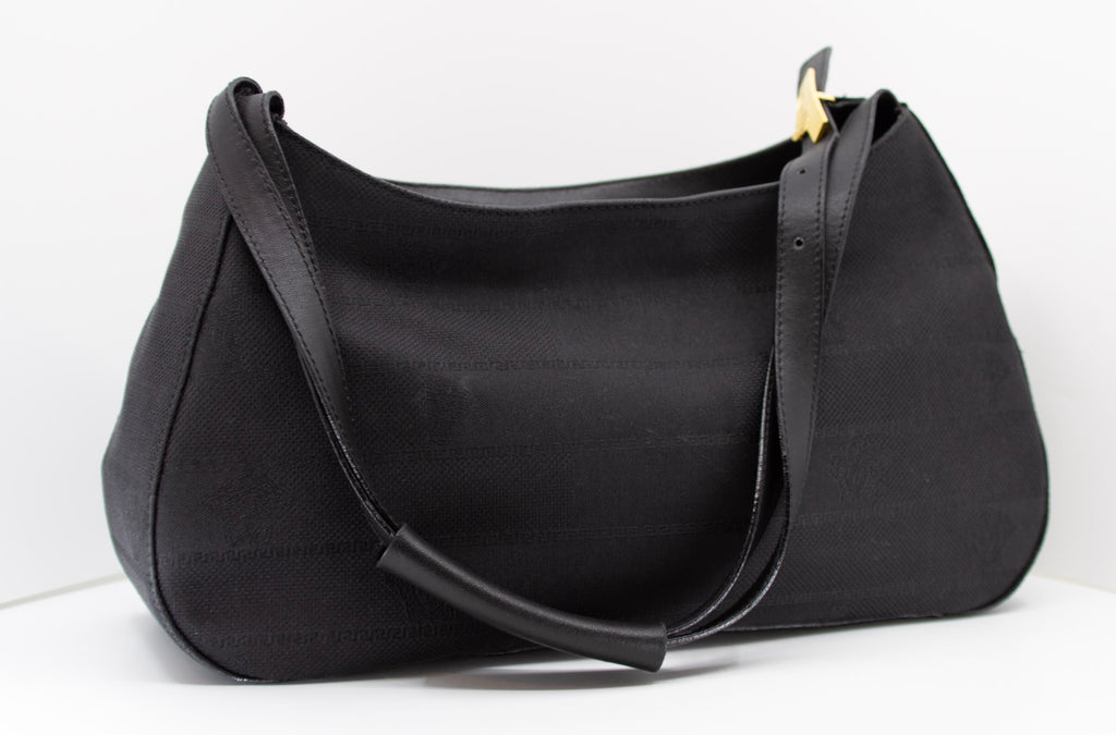VERSACE Half Face Medusa Satchel Black Canvas Bag