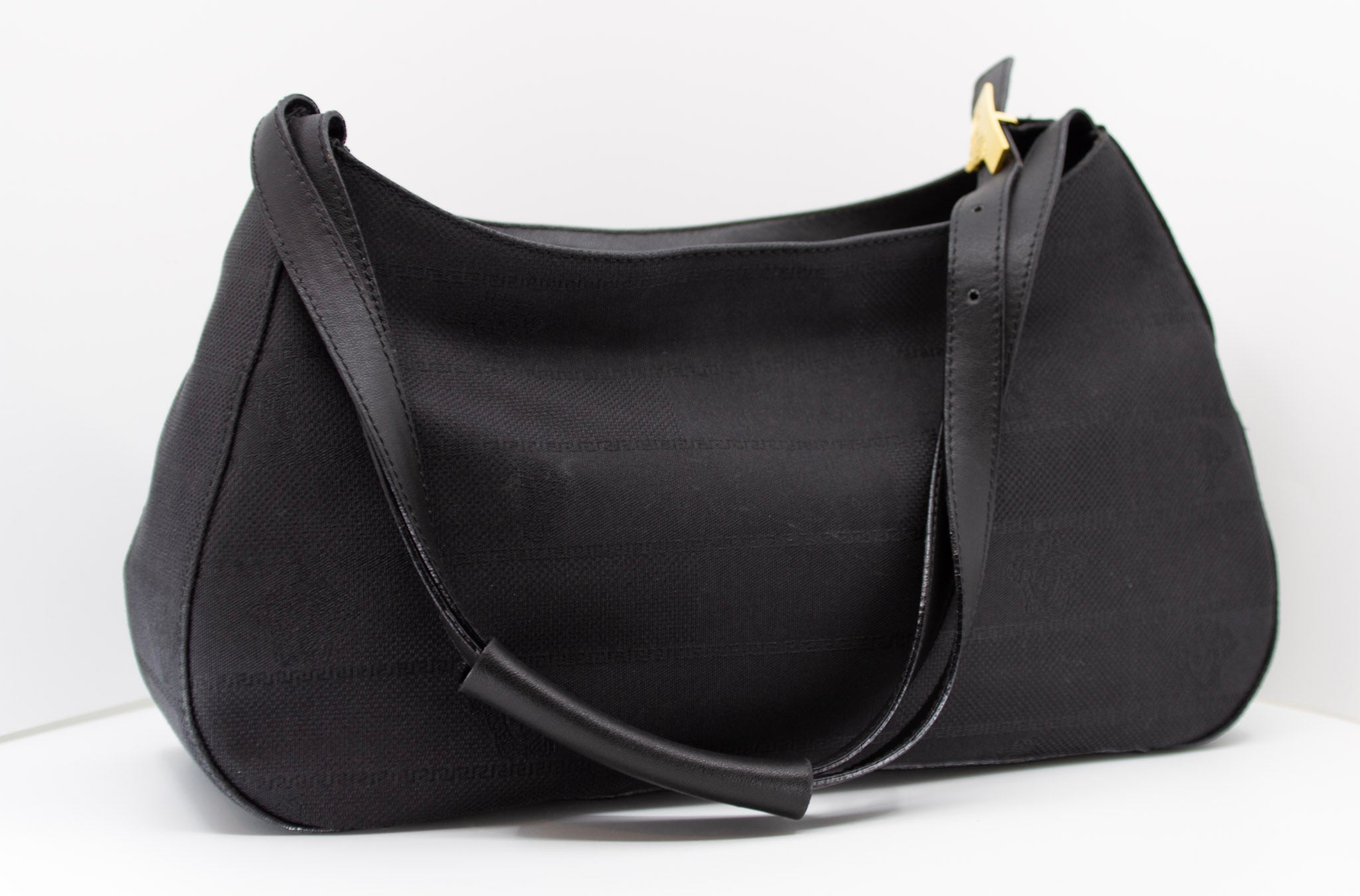 VERSACE Half Face Medusa Satchel Black Canvas Bag