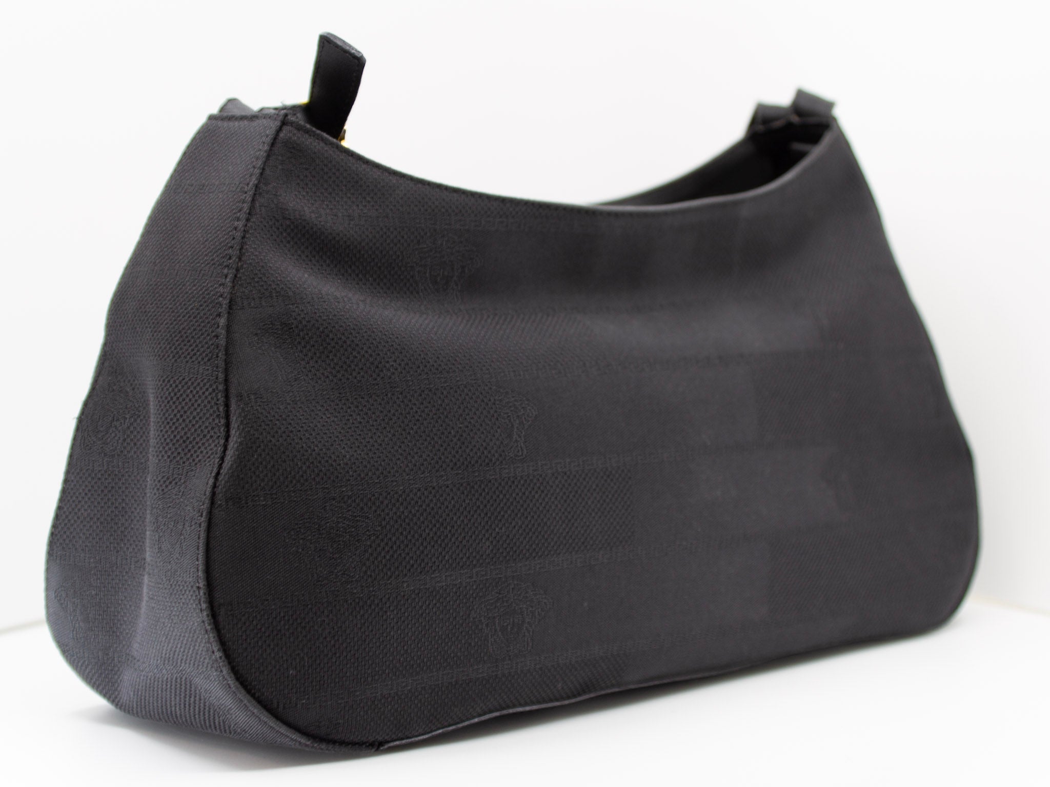 VERSACE Half Face Medusa Satchel Black Canvas Bag