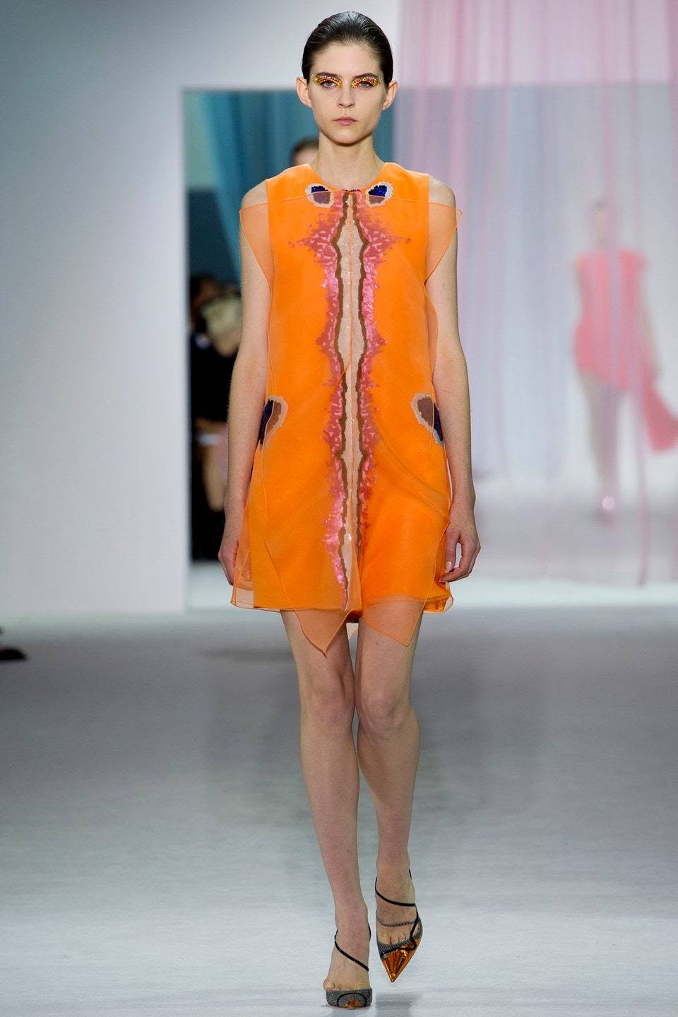 CHRISTIAN DIOR, Raf Simons S/S 2013 Runway Orange Silk sequin butterfly dress