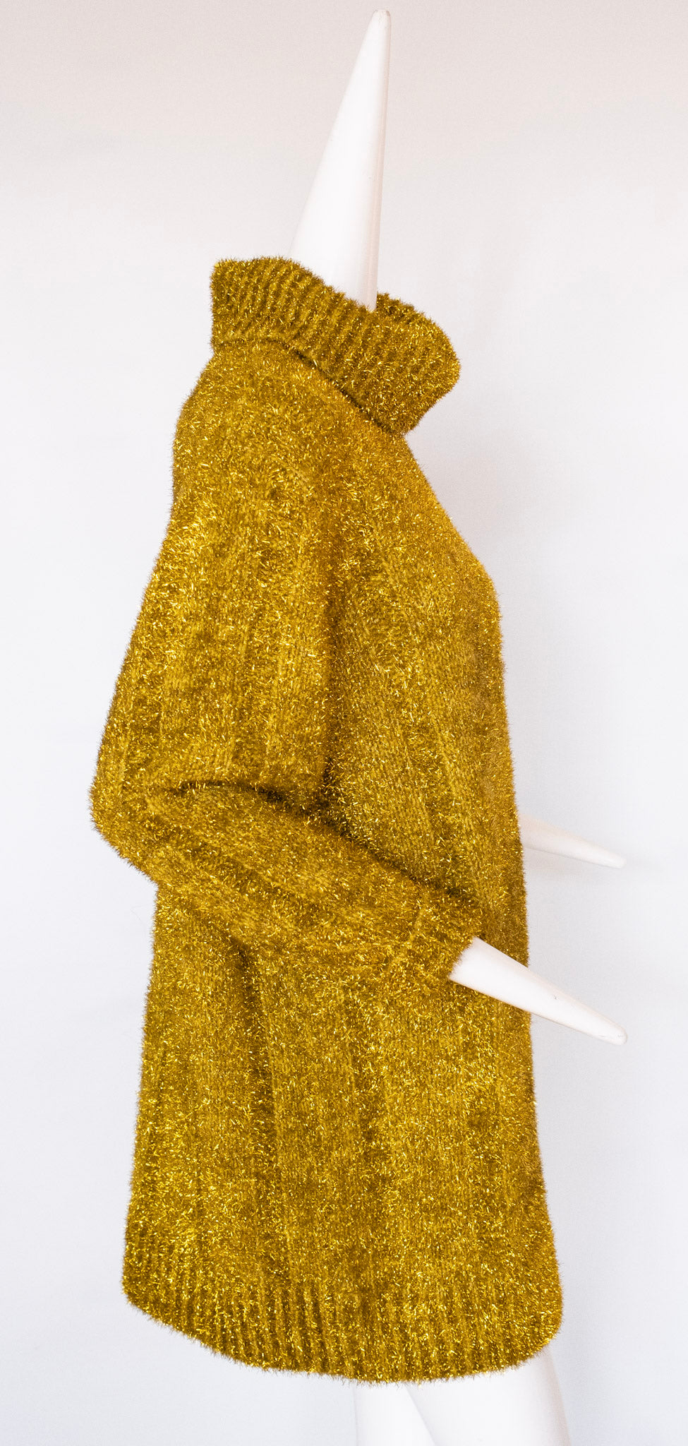 VICOLO Gold Tinsel Turtleneck Sweater Dress