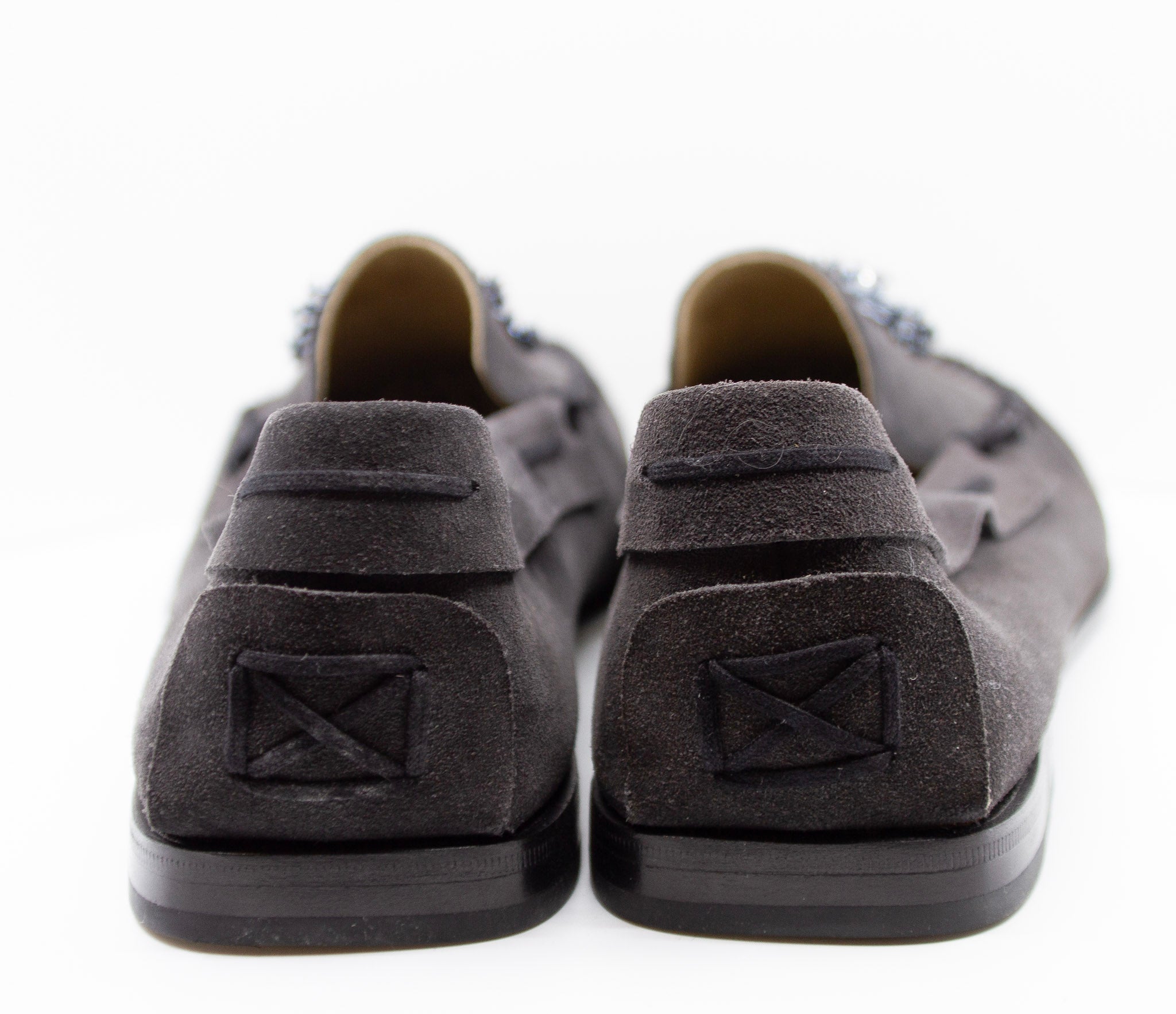 PRADA, charcoal, suede, loafers with beaded embellishments and leather soles, Estate of André Leon Talley