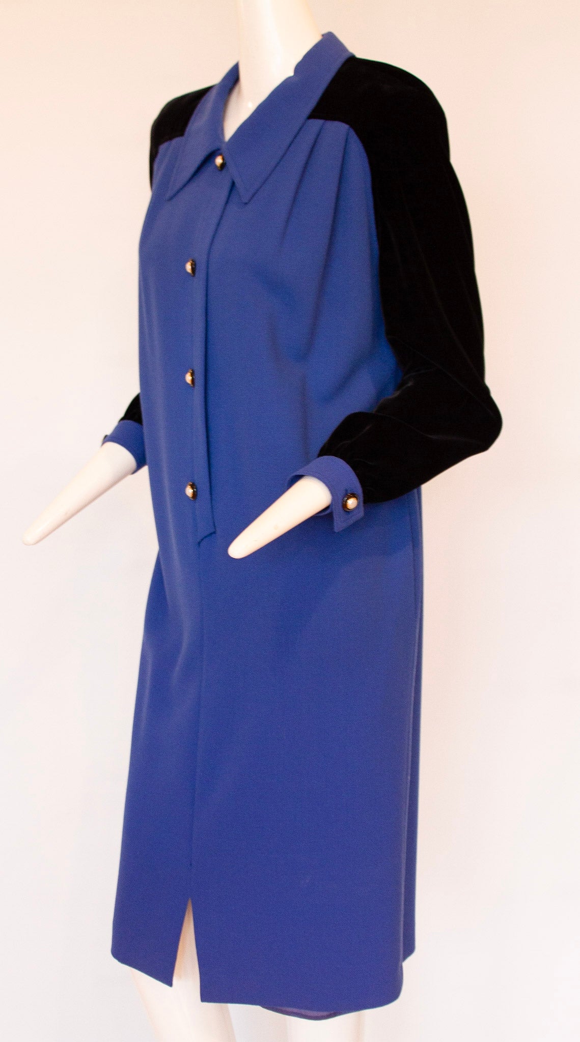VALENTINO MISS V Blue Wool and Black Velvet Midi Dress