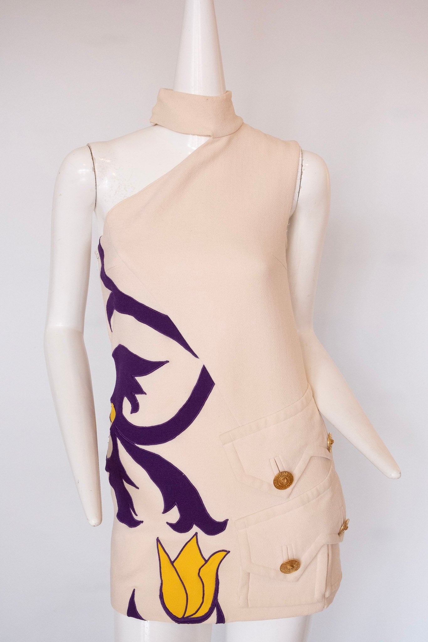 VERSACE tulip dress with gilded buttons, 2011
