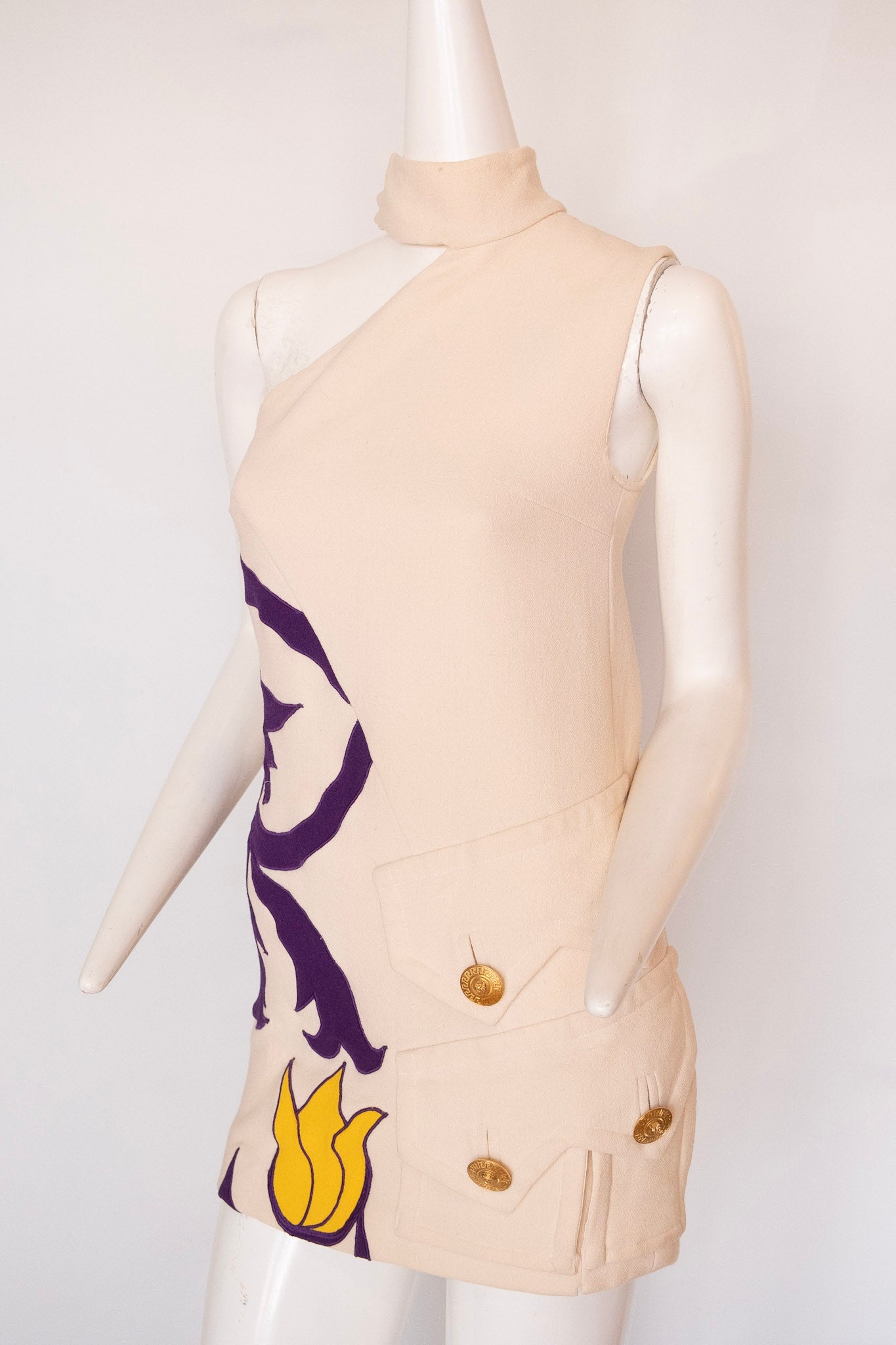 VERSACE tulip dress with gilded buttons, 2011
