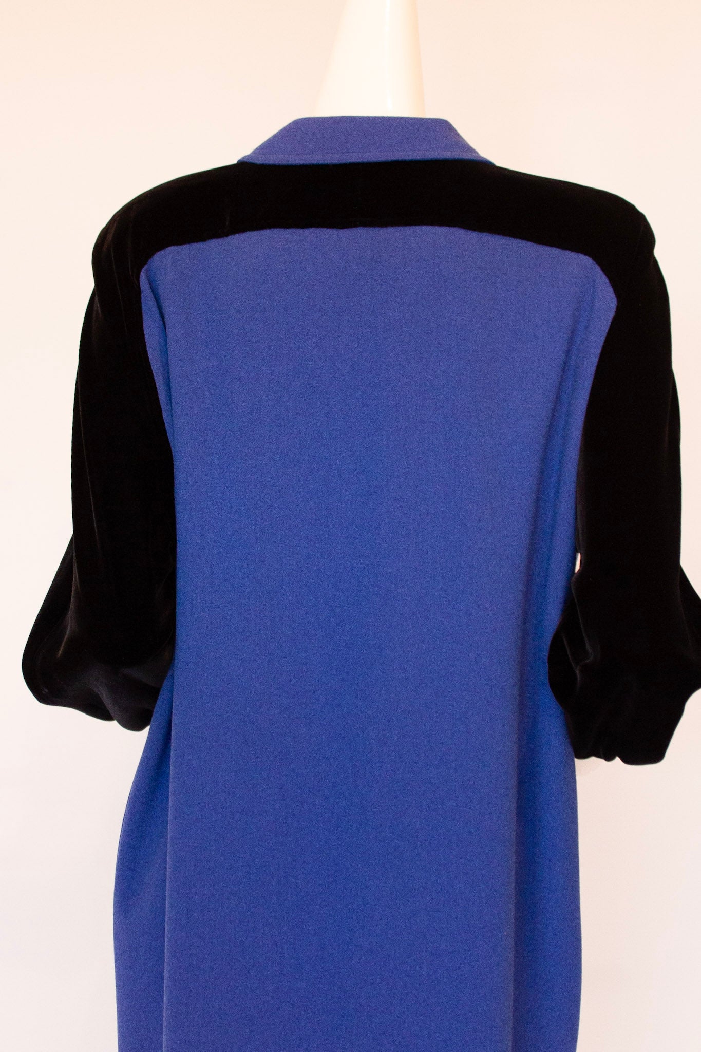 VALENTINO MISS V Blue Wool and Black Velvet Midi Dress