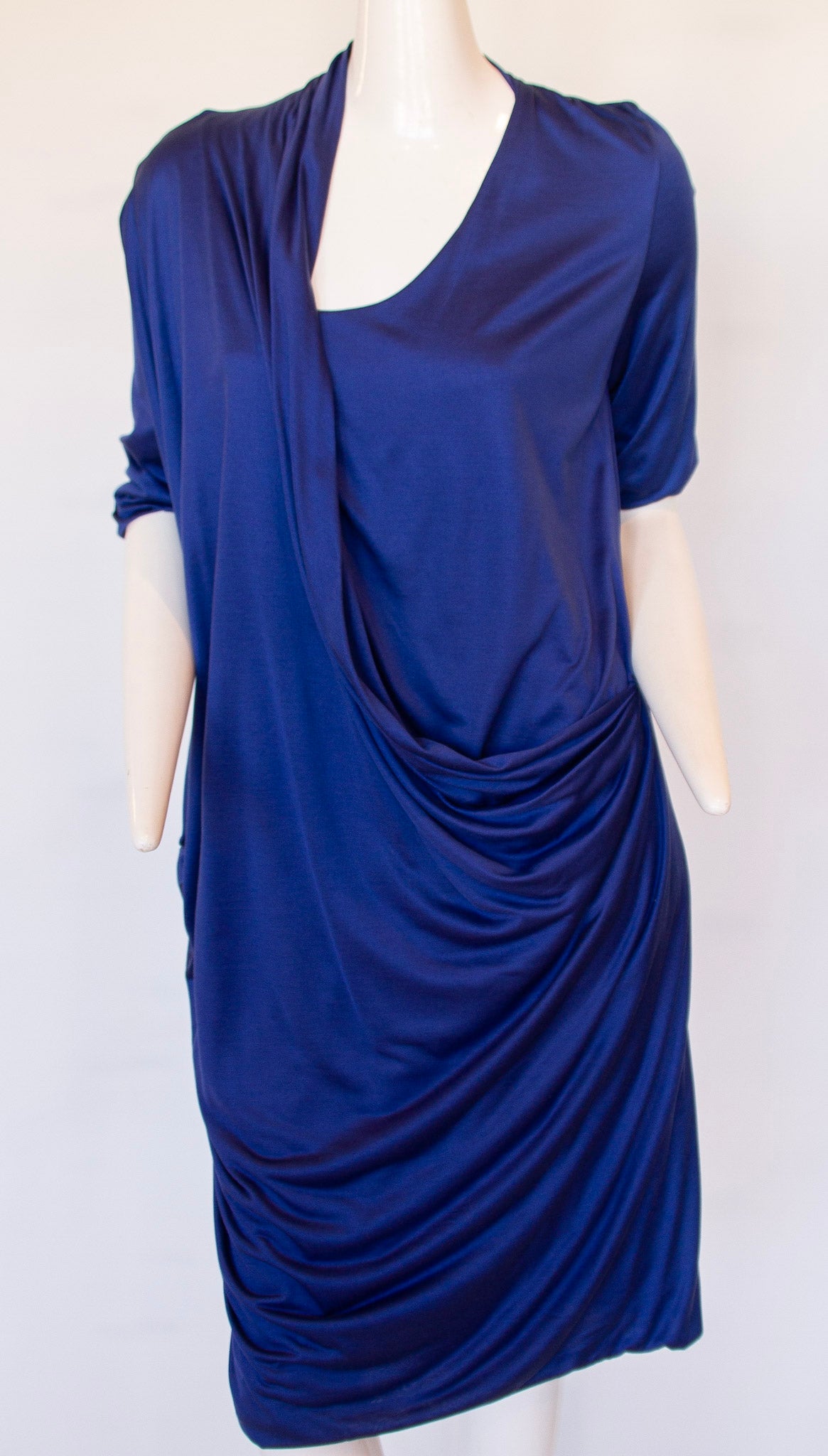 BOTTEGA VENETA 100% Silk Y2K Blue Draped Dress