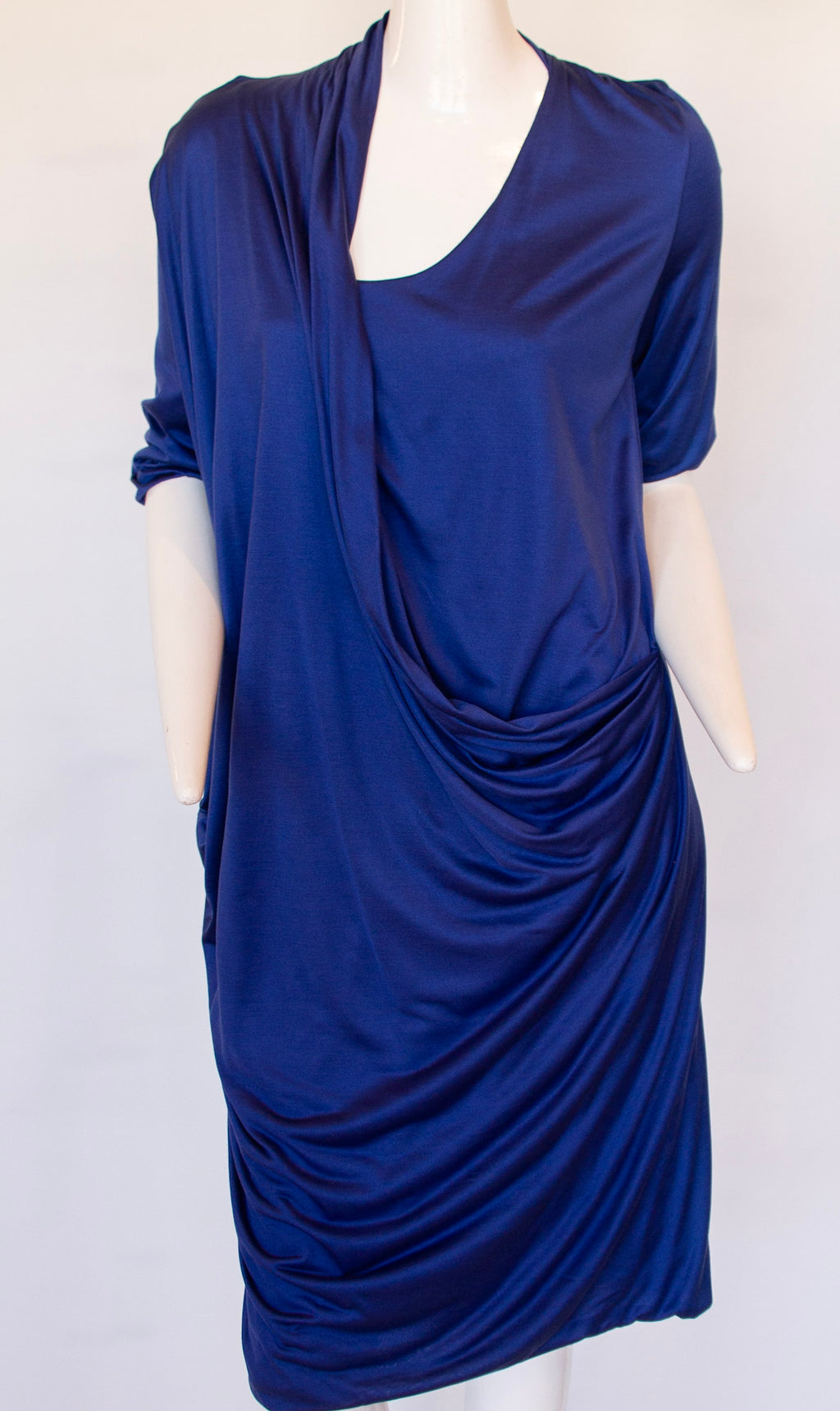 BOTTEGA VENETA 100% Silk Y2K Blue Draped Dress