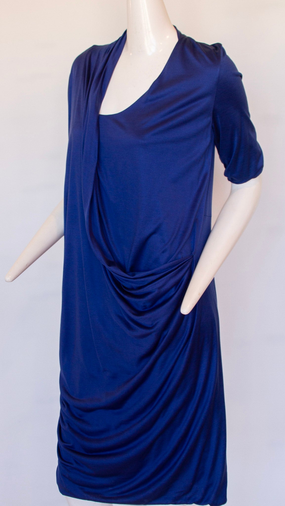 BOTTEGA VENETA 100% Silk Y2K Blue Draped Dress